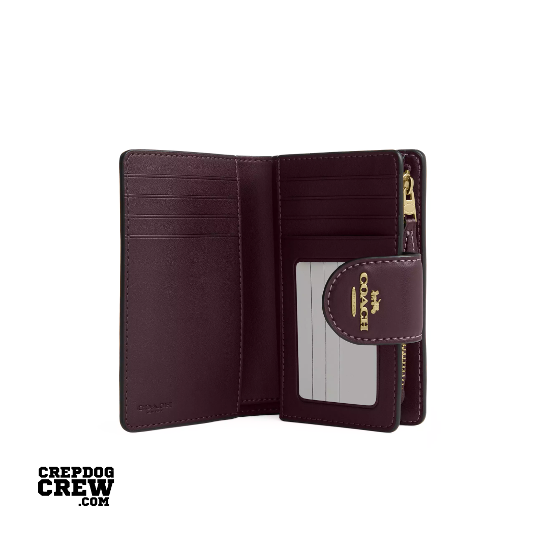 Coach Medium Corner Zip Wallet In Signature Canvas Gold Black Currant