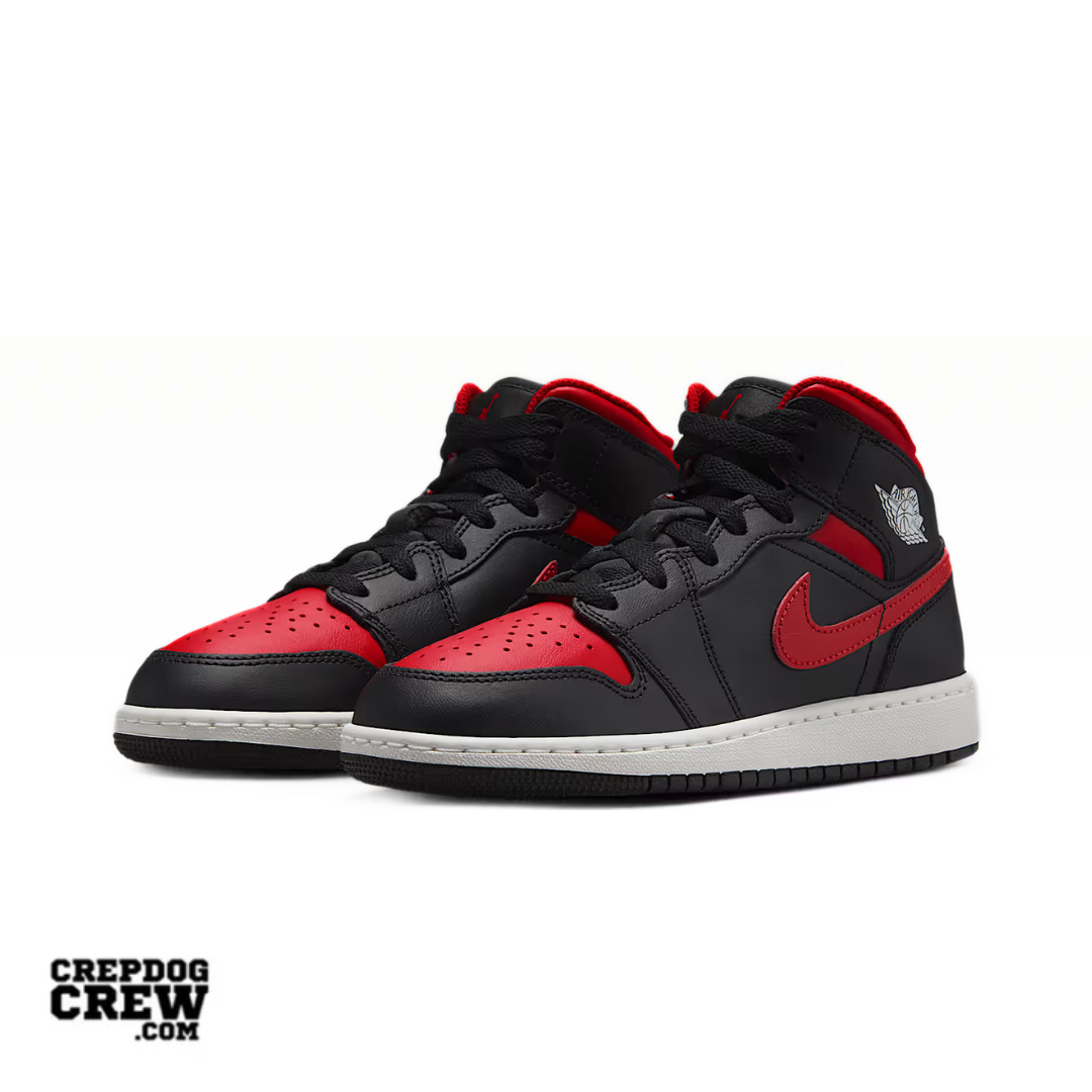 Jordan 1 Mid Black Summit White Varsity Red (GS)