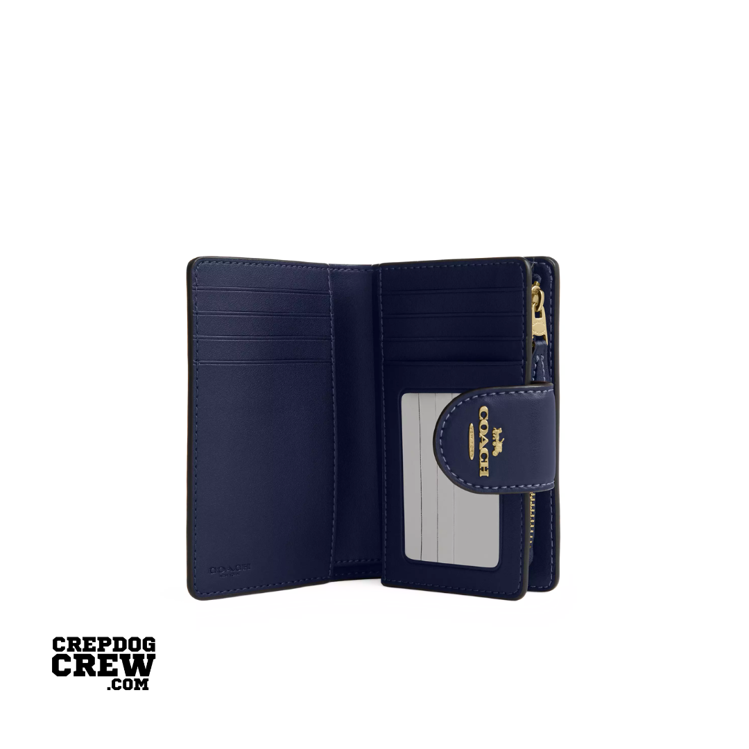 Coach Medium Corner Zip Wallet In Signature Canvas Gold Navy