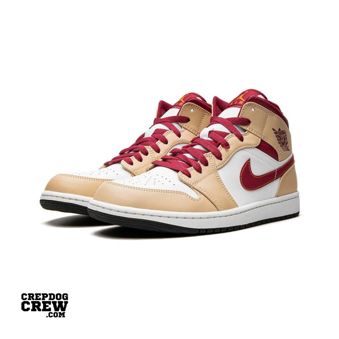 Jordan 1 Mid Light Curry Cardinal