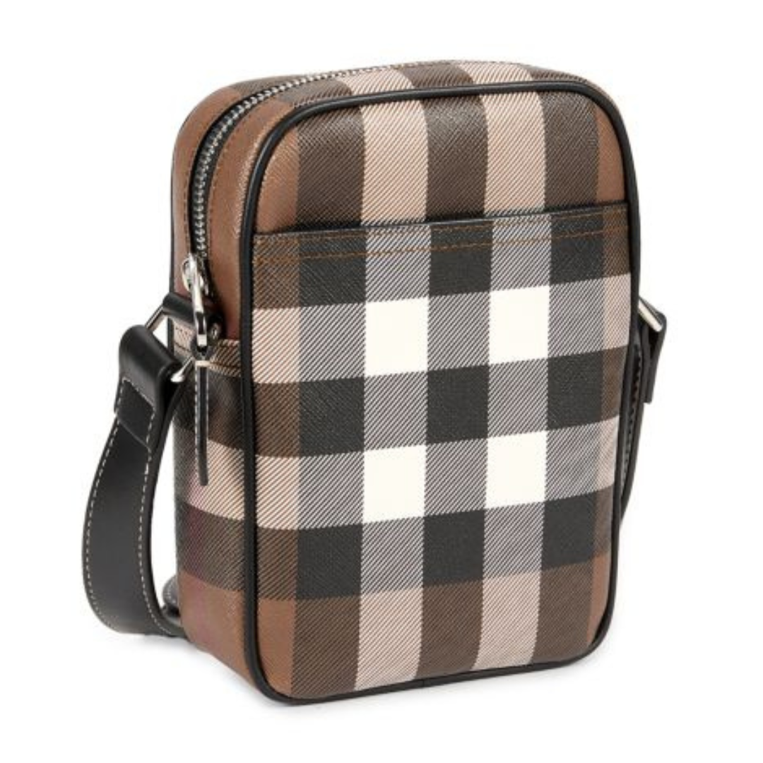 BURBERRY PADDY CHECK CANVAS SHOULDER BAG TAUPE BROWN