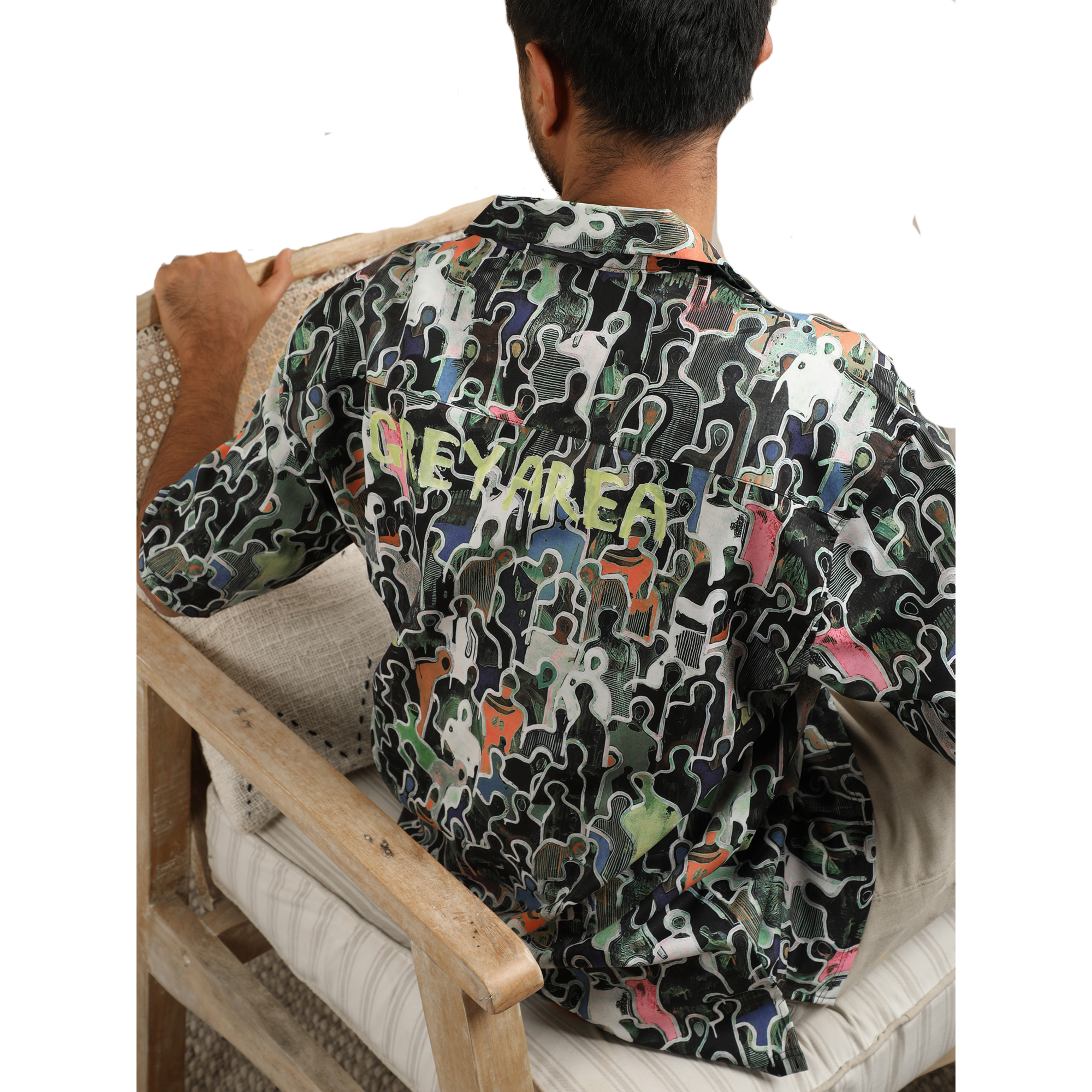 CHARCOAL SILHOUETTES CUBAN COLLAR SHIRT
