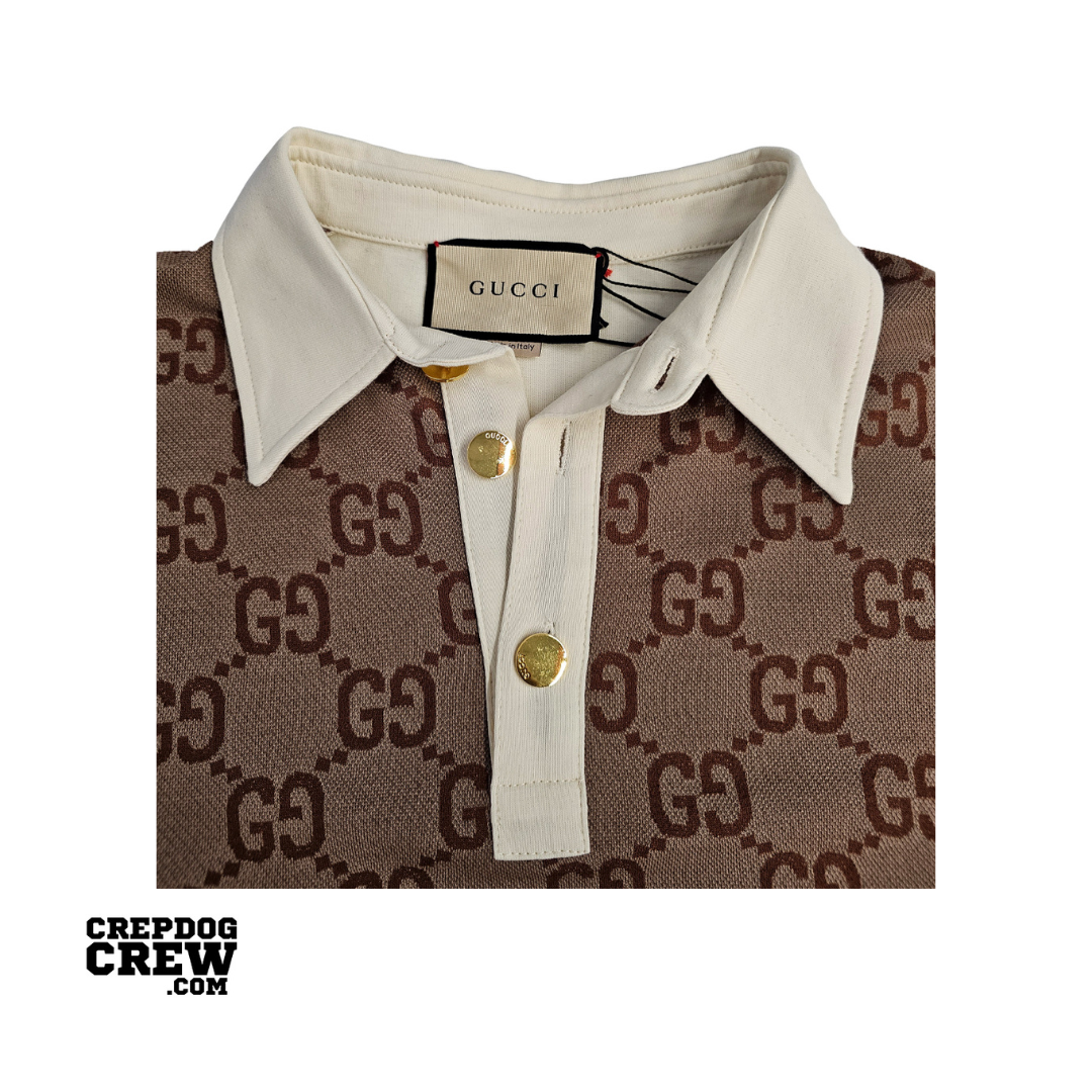 GUCCI GG MONOGRAM POLO SHIRT BEIGE BROWN