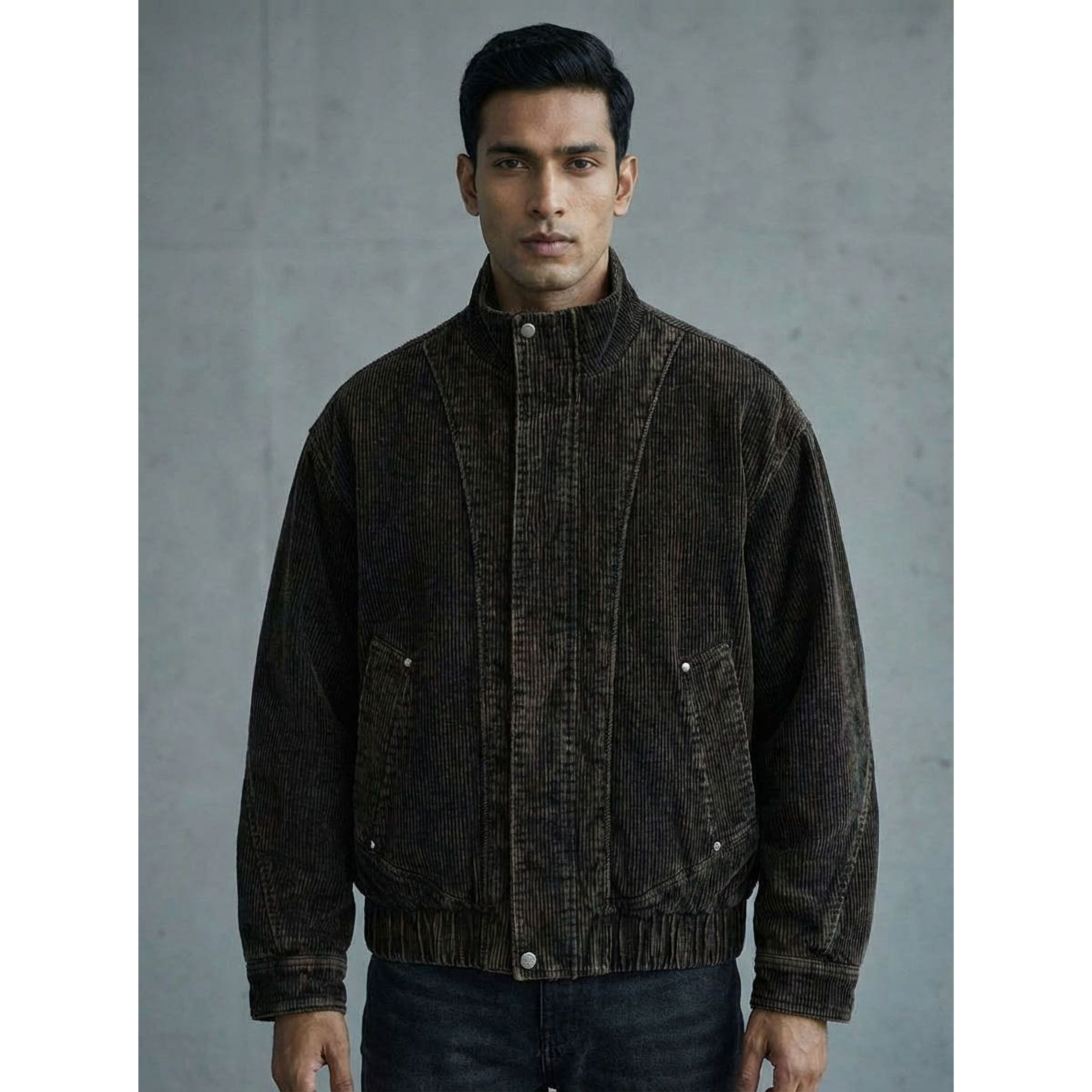 STRUCTURED CORDUROY JACKET - BROWN