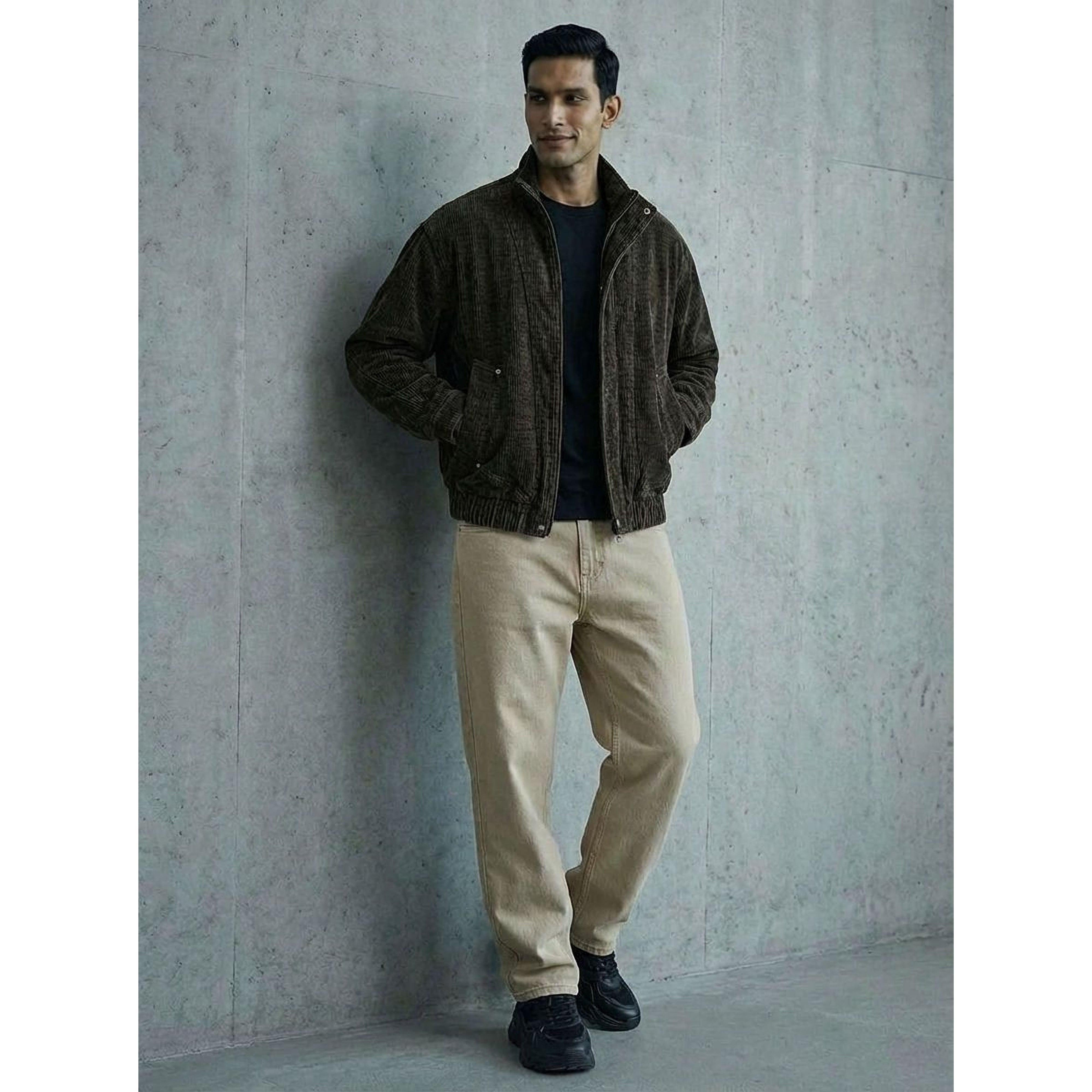 STRUCTURED CORDUROY JACKET - BROWN