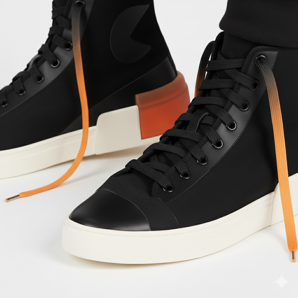 Firestarter Ombre Fade Gradient Shoelaces | Black-Orange | Premium Gradient Flat Sneaker Laces by KNOTTY
