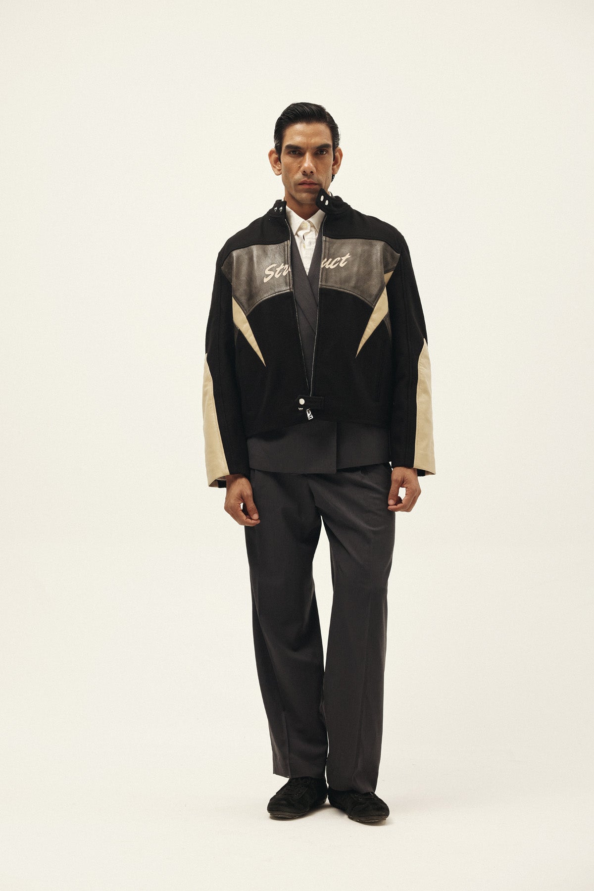 STRUCT DISTRESSED LEATHER RIDER JACKET BLACK