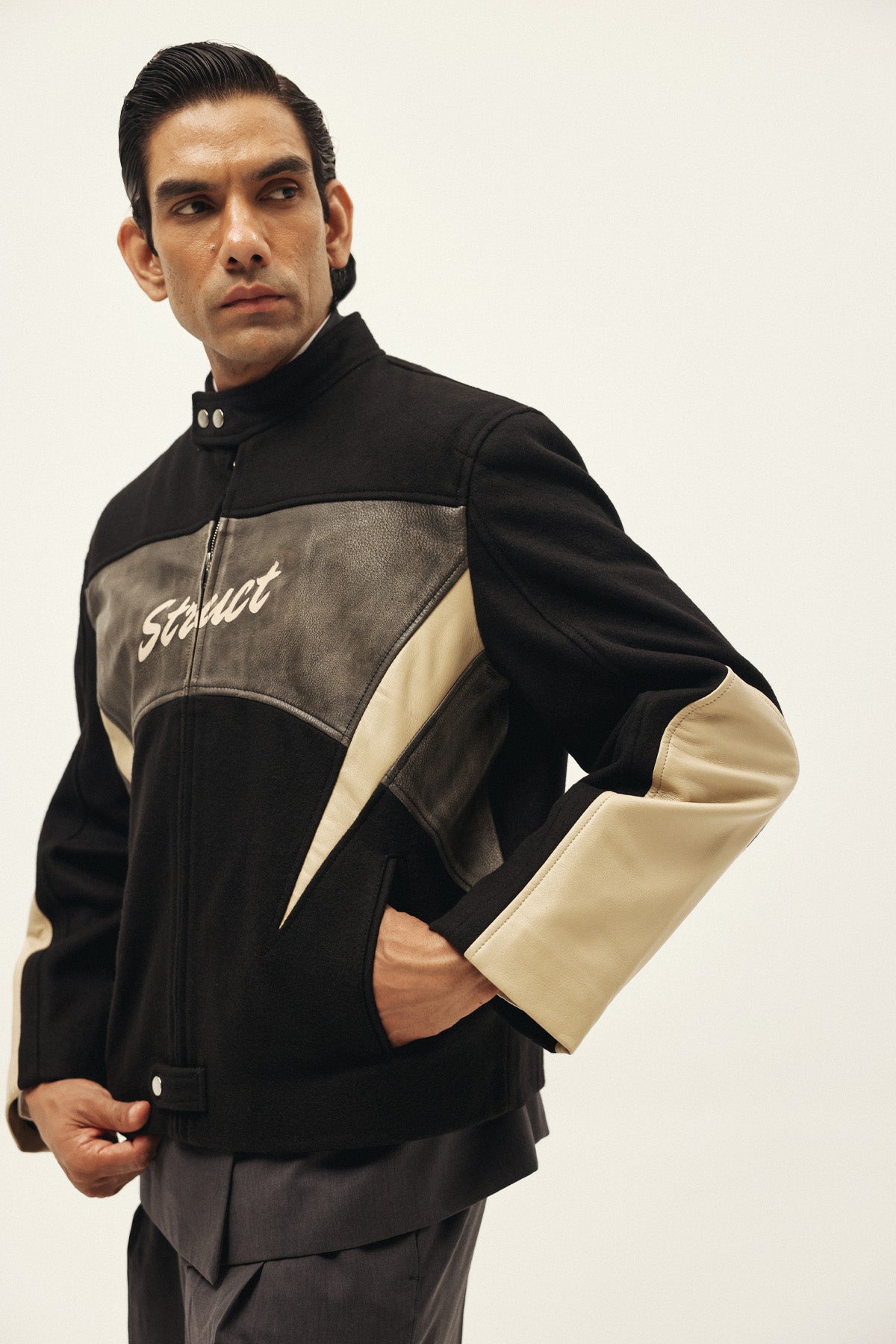 STRUCT DISTRESSED LEATHER RIDER JACKET BLACK