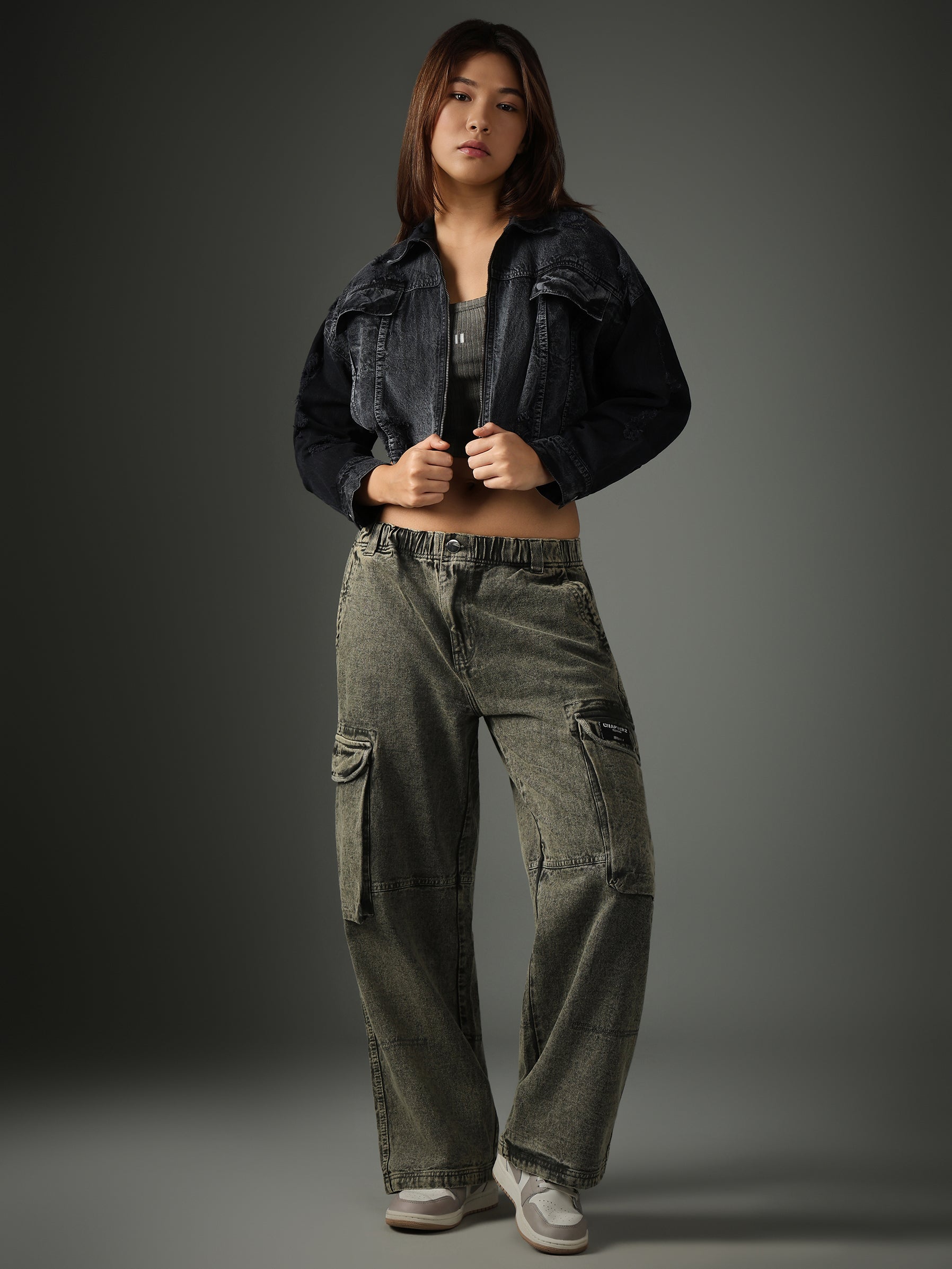 Acid Wash Blue-Grey Cropped Jacket