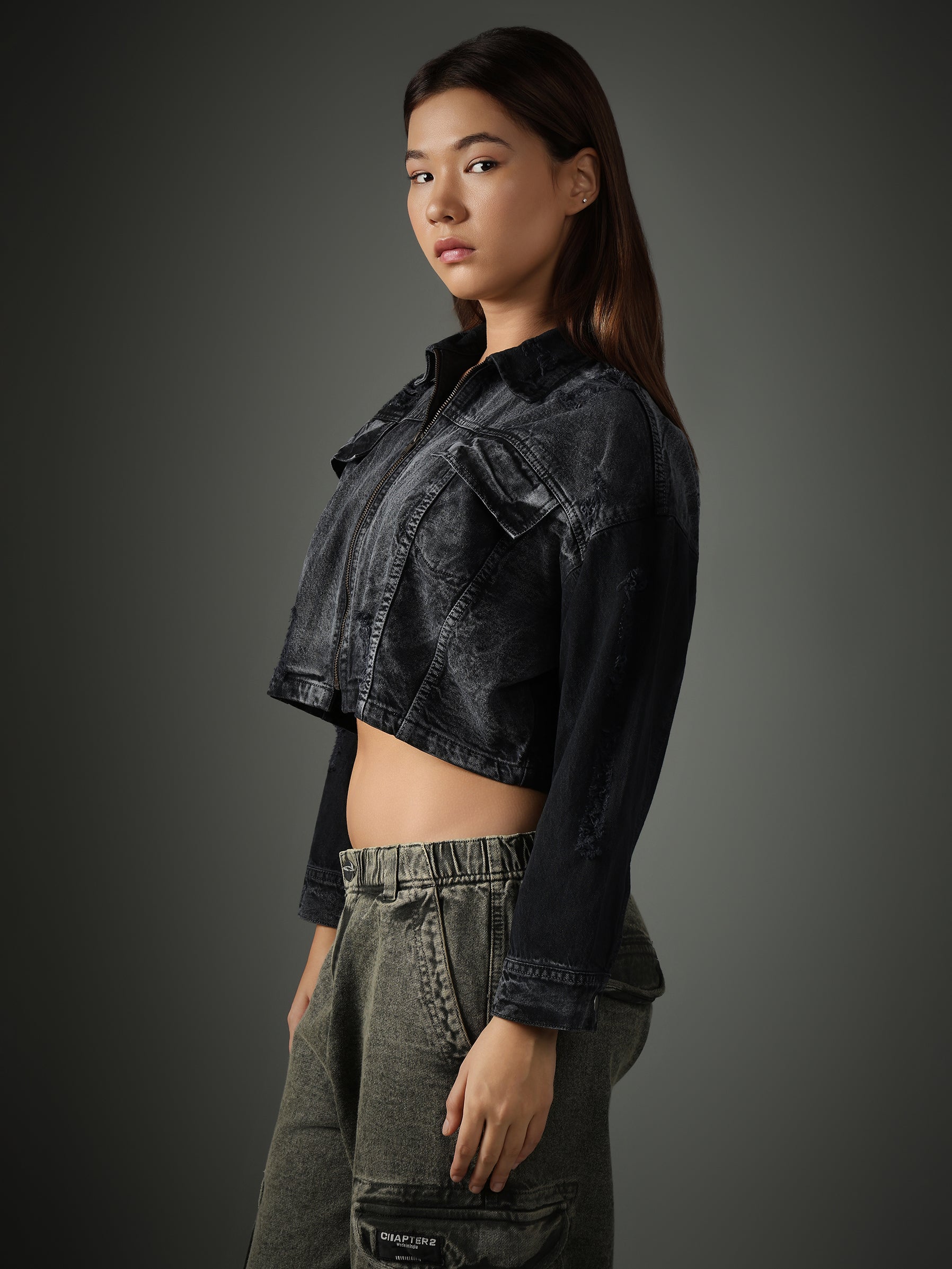 Acid Wash Blue-Grey Cropped Jacket