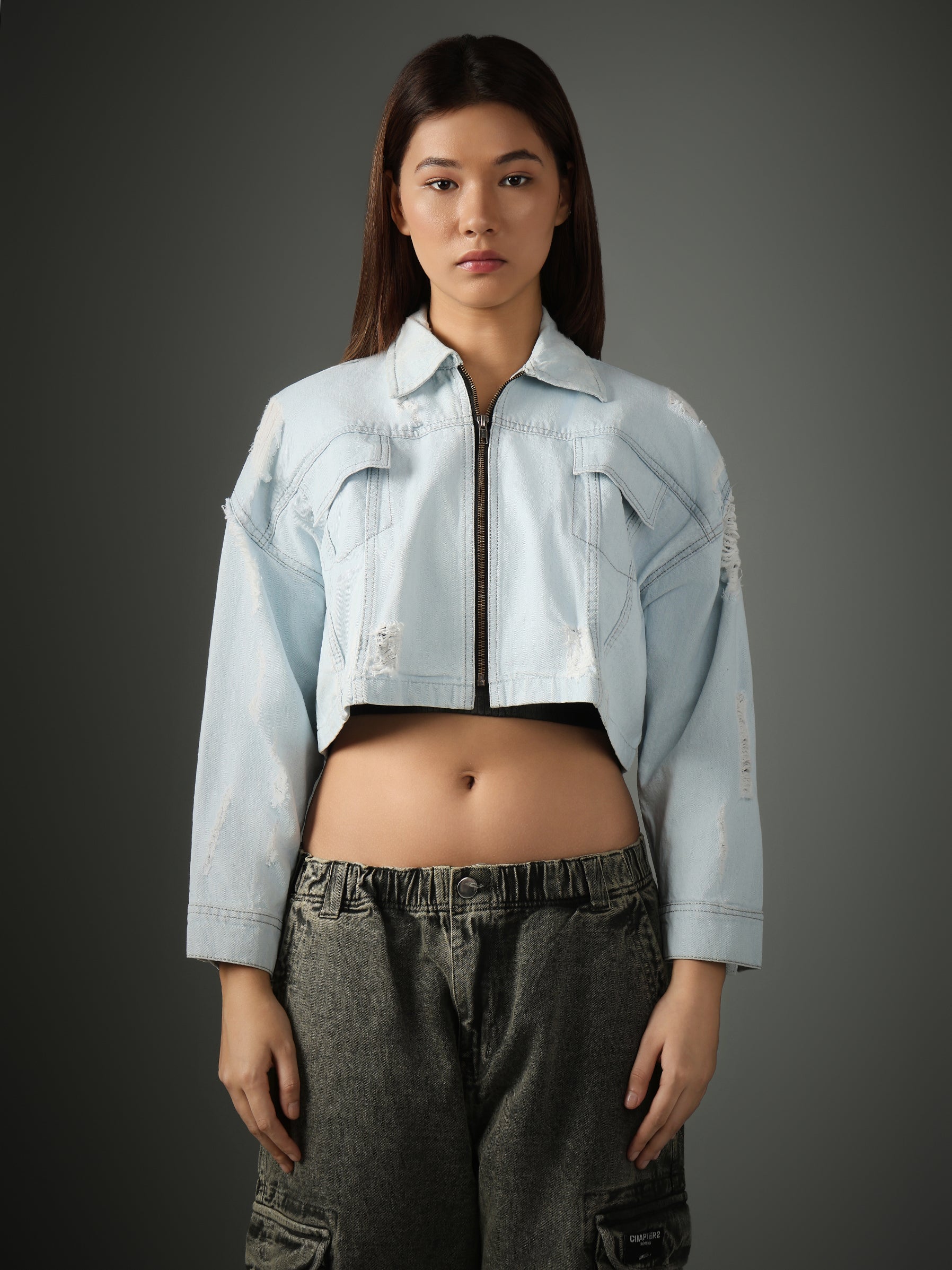 LIGHT BLUE CROPPED JACKET