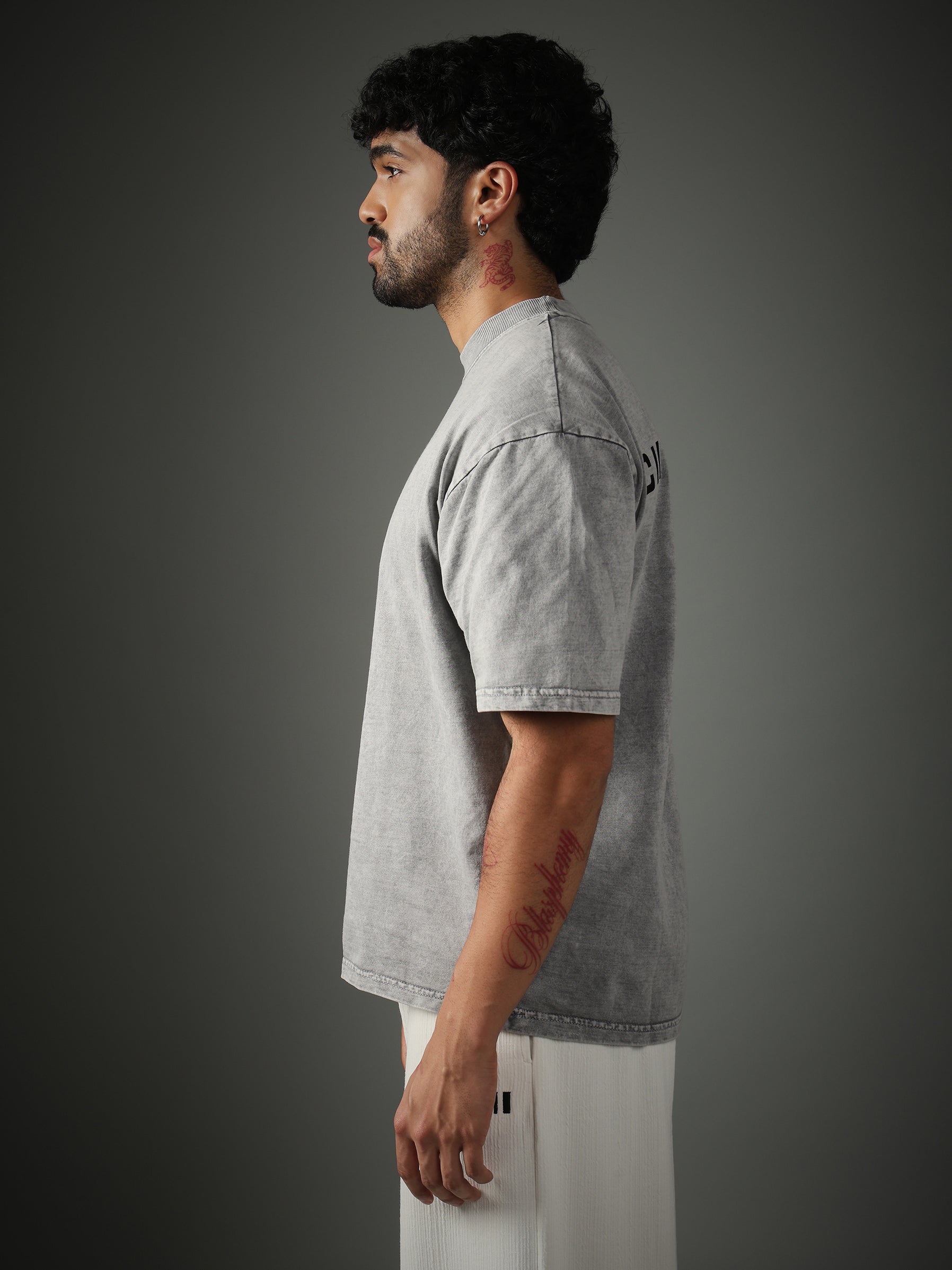 Flock Washed Light Grey Tshirt