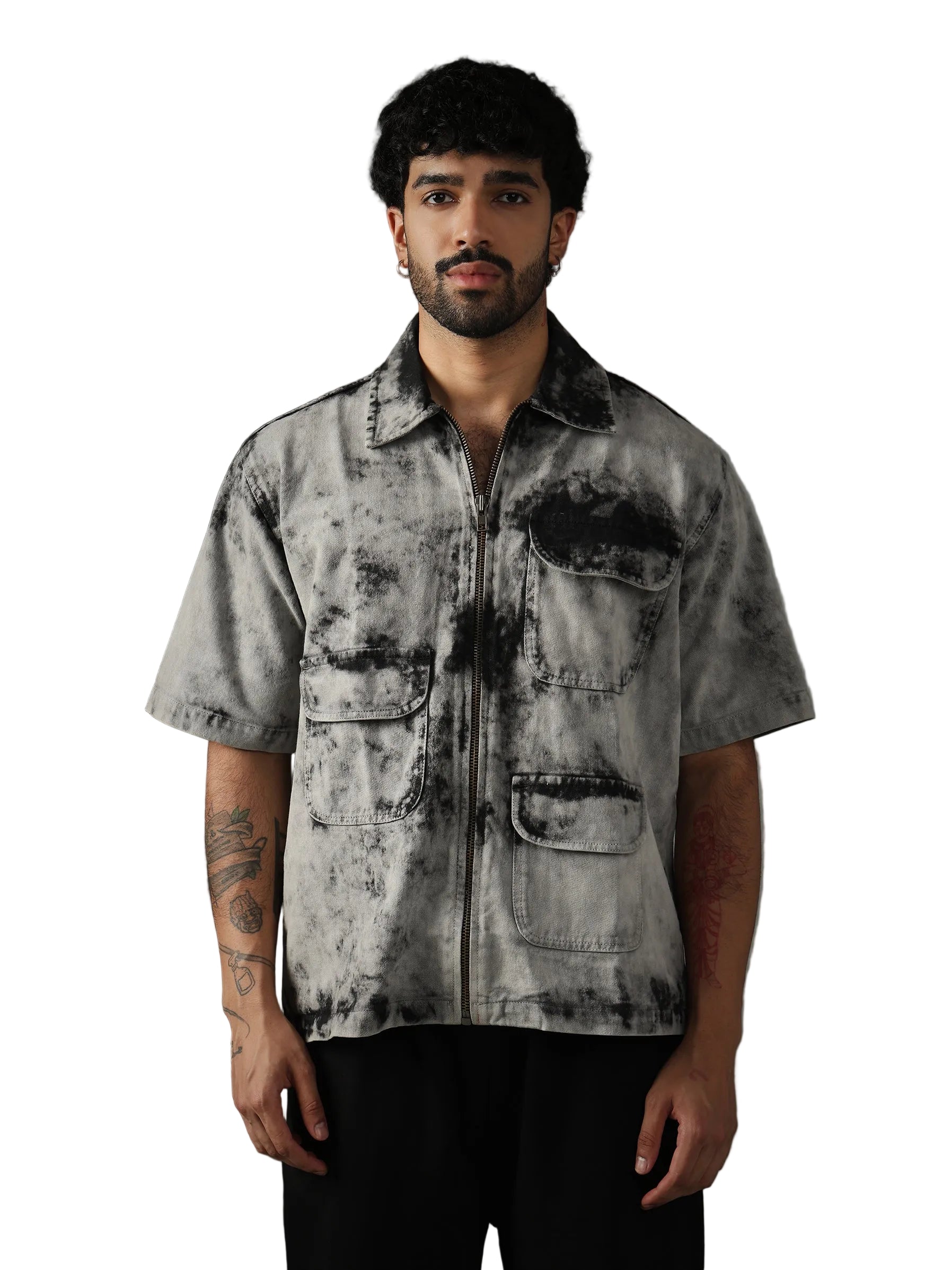 Acid Wash Zipper Shirt
