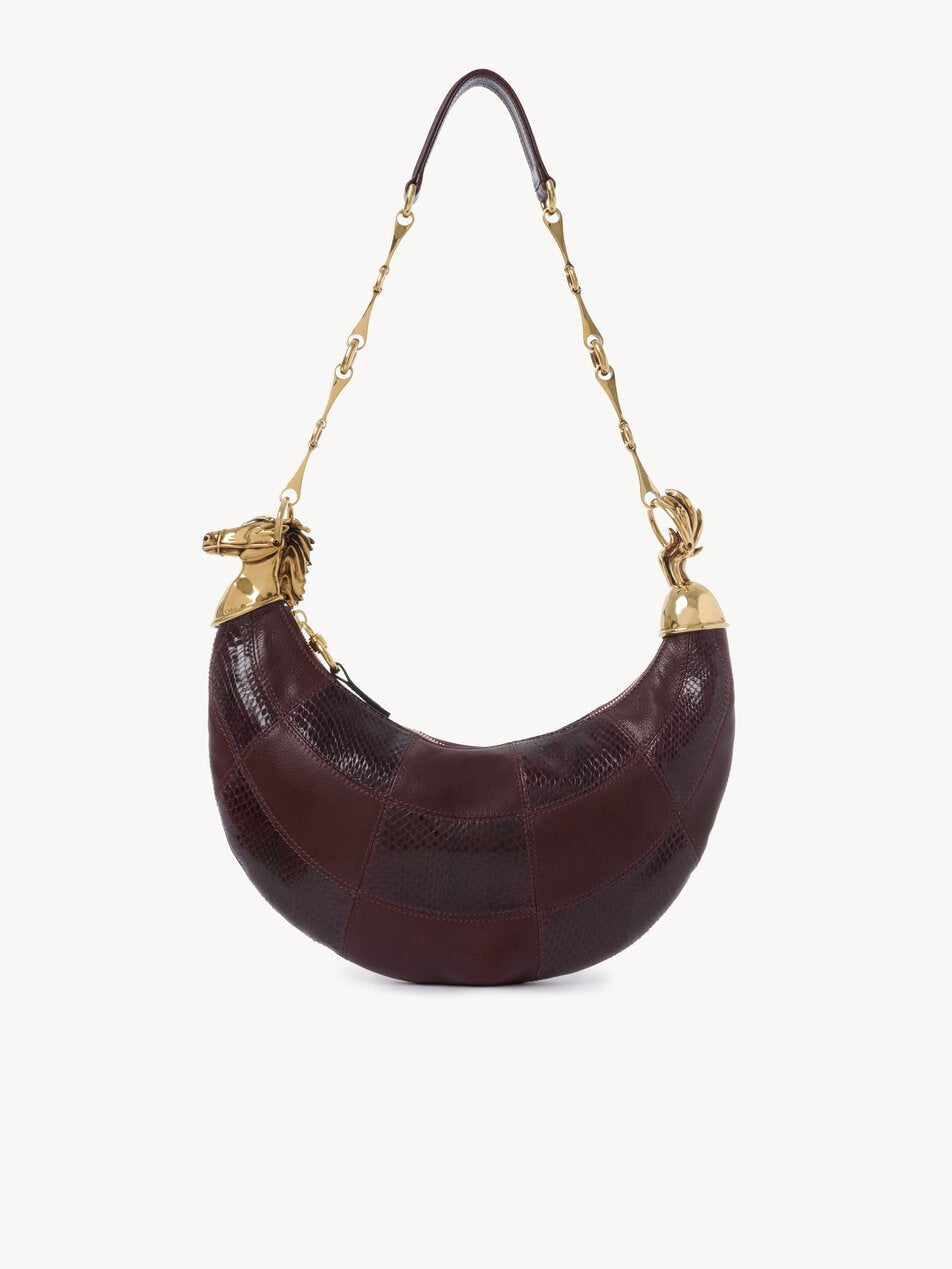 CHLOE Chain Horse shoulder bag in grained leather & snakeskin Perfect Plum