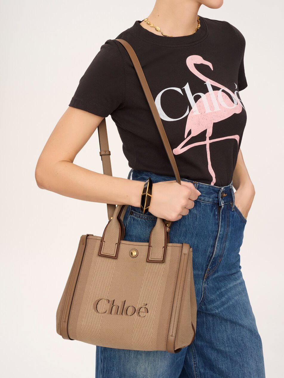 CHLOE Small Chloé Carry tote bag in canvas Deep Taupe