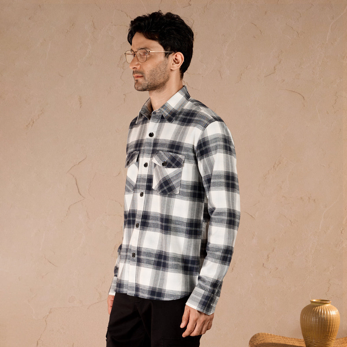 COTTON LIGHTWEIGHT FLANNEL SHIRT - NAVY