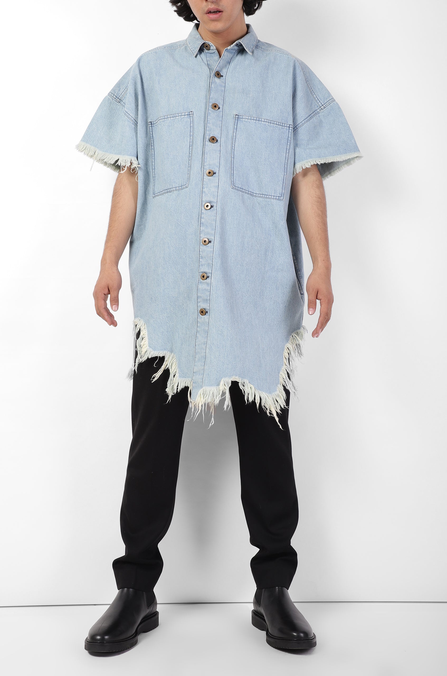 Huemn Denim Oversized Asymmetric Longline Shirt