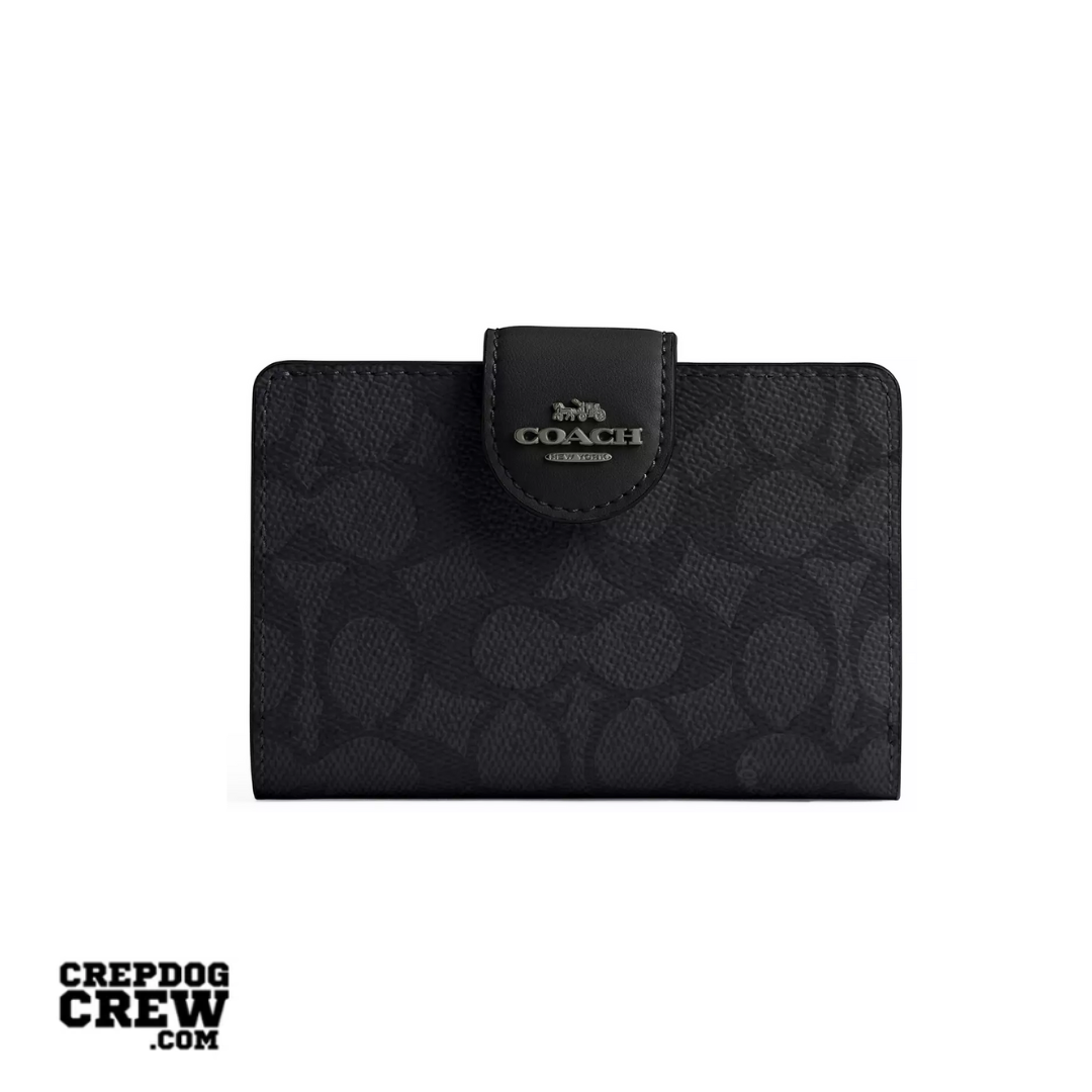 Coach Medium Corner Zip Wallet In Signature Canvas Gunmetal Charcoal Black