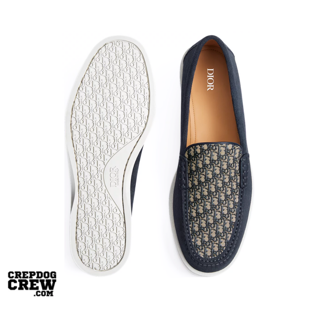 Dior Granville Loafer Navy Blue Suede with Beige and Black Dior Oblique Jacquard