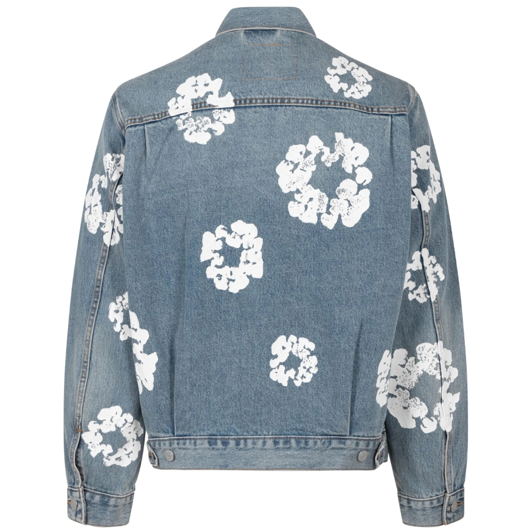 DENIM TEARS X LEVIS WREATH PRINT DENIM JACKET BLUE