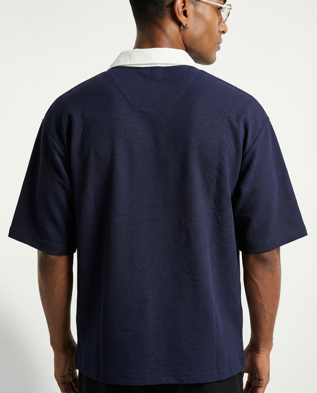 Angela Waffleknit Polo Tshirt - Navy Blue