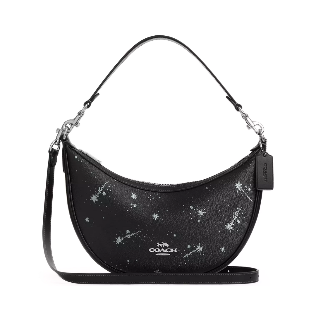 COACH Aria Shoulder Bag With Star Print novelty leather Silver Black Multi