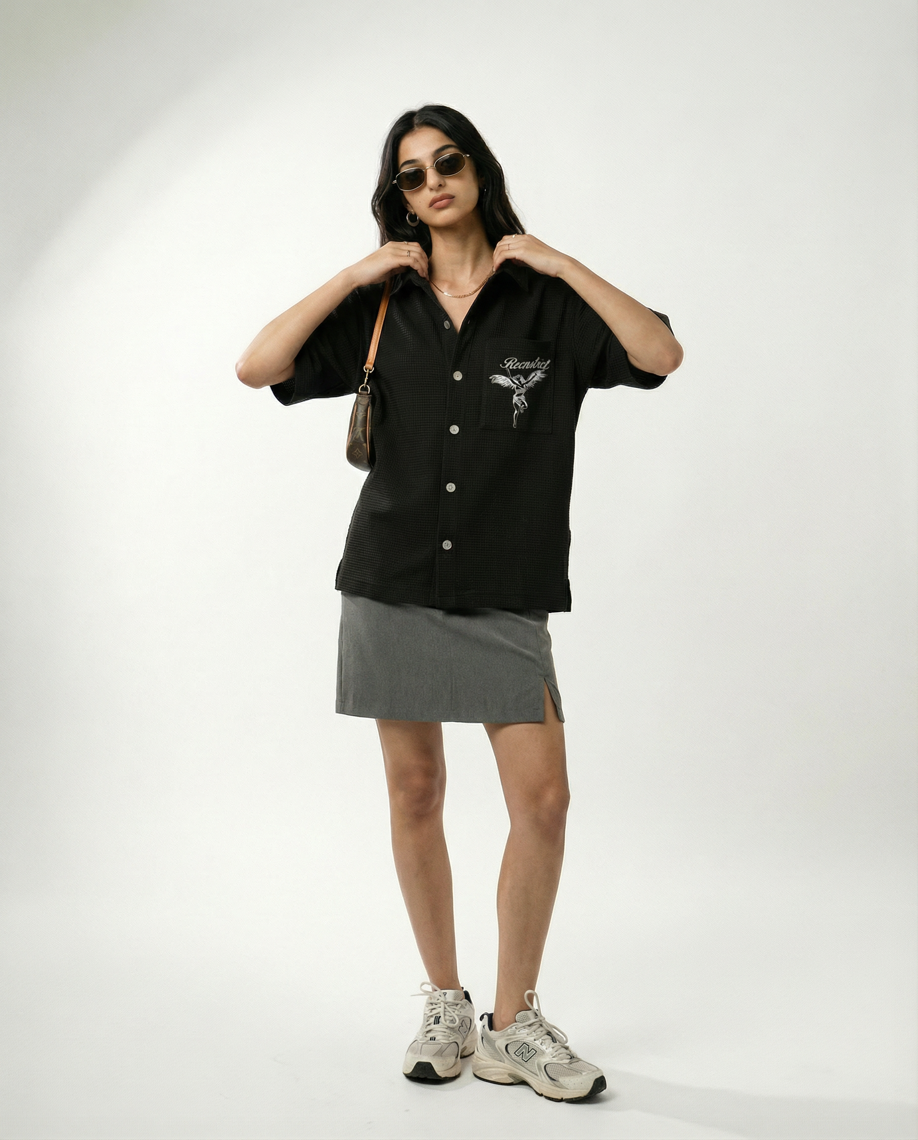 Waffle-Knit Textured shirt - Black