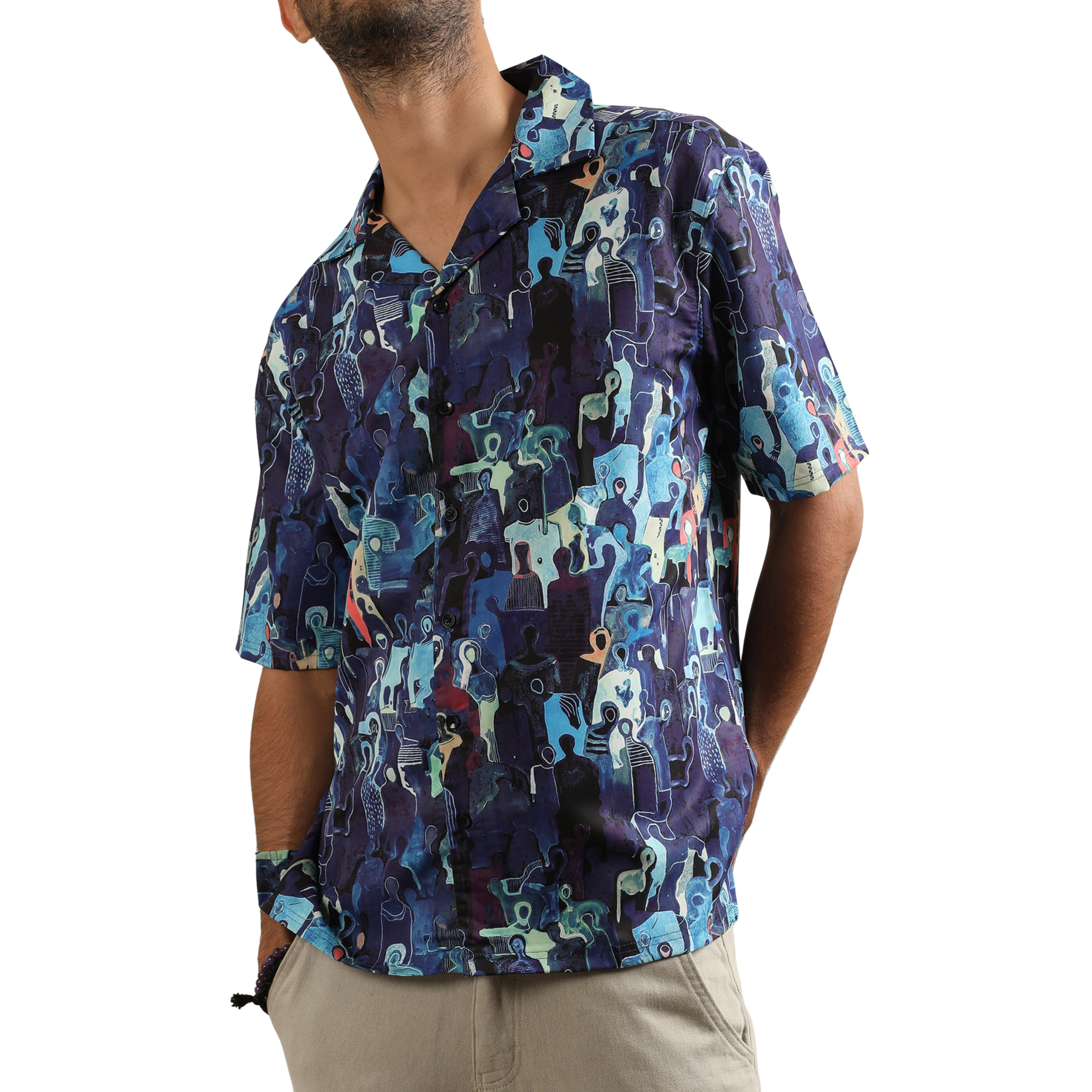 BLUE SPECTRUM CUBAN COLLAR SHIRT