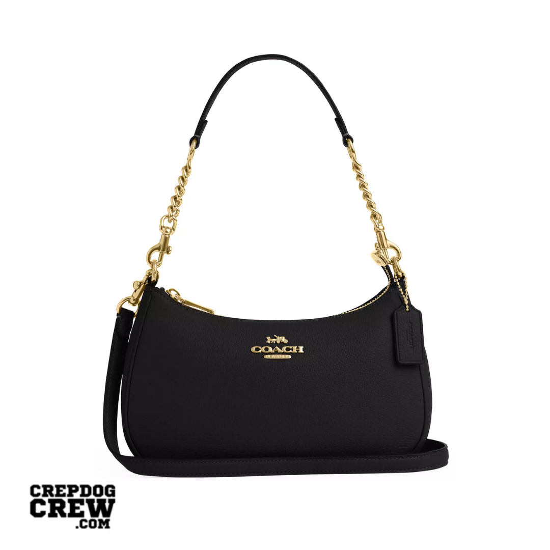 COACH Teri Shoulder Bag pebbled leather Gold Black