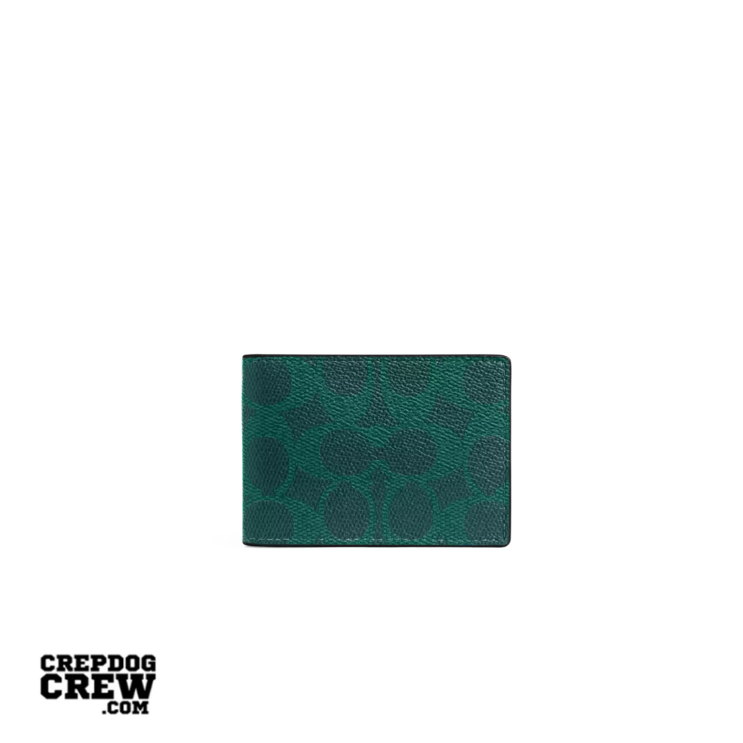 Coach Compact Billfold Wallet In Signature Canvas Sea Green