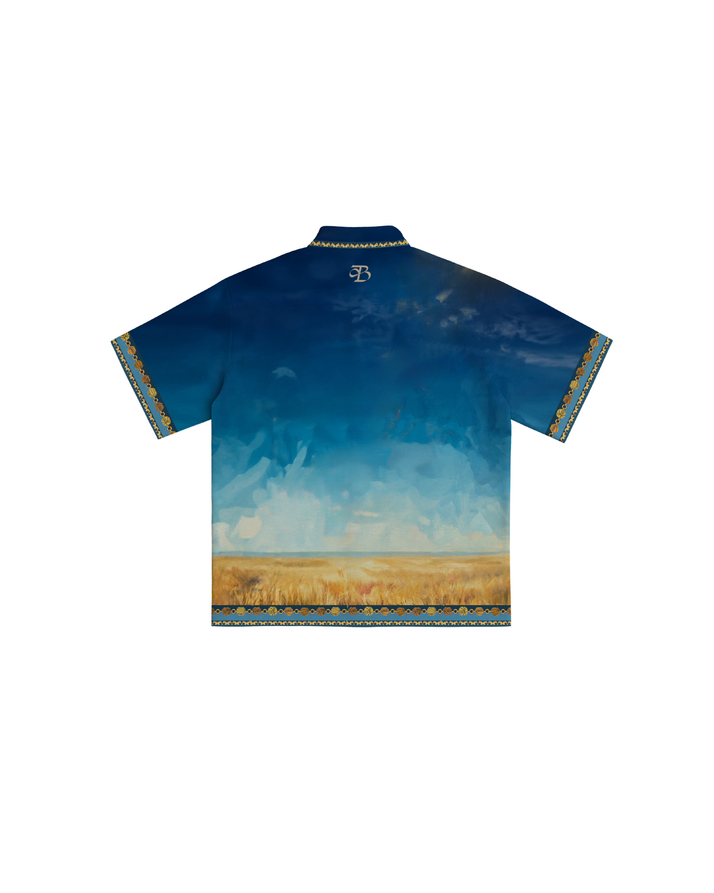 Blue shirt with a landscape design on a white background Crepdog Crew