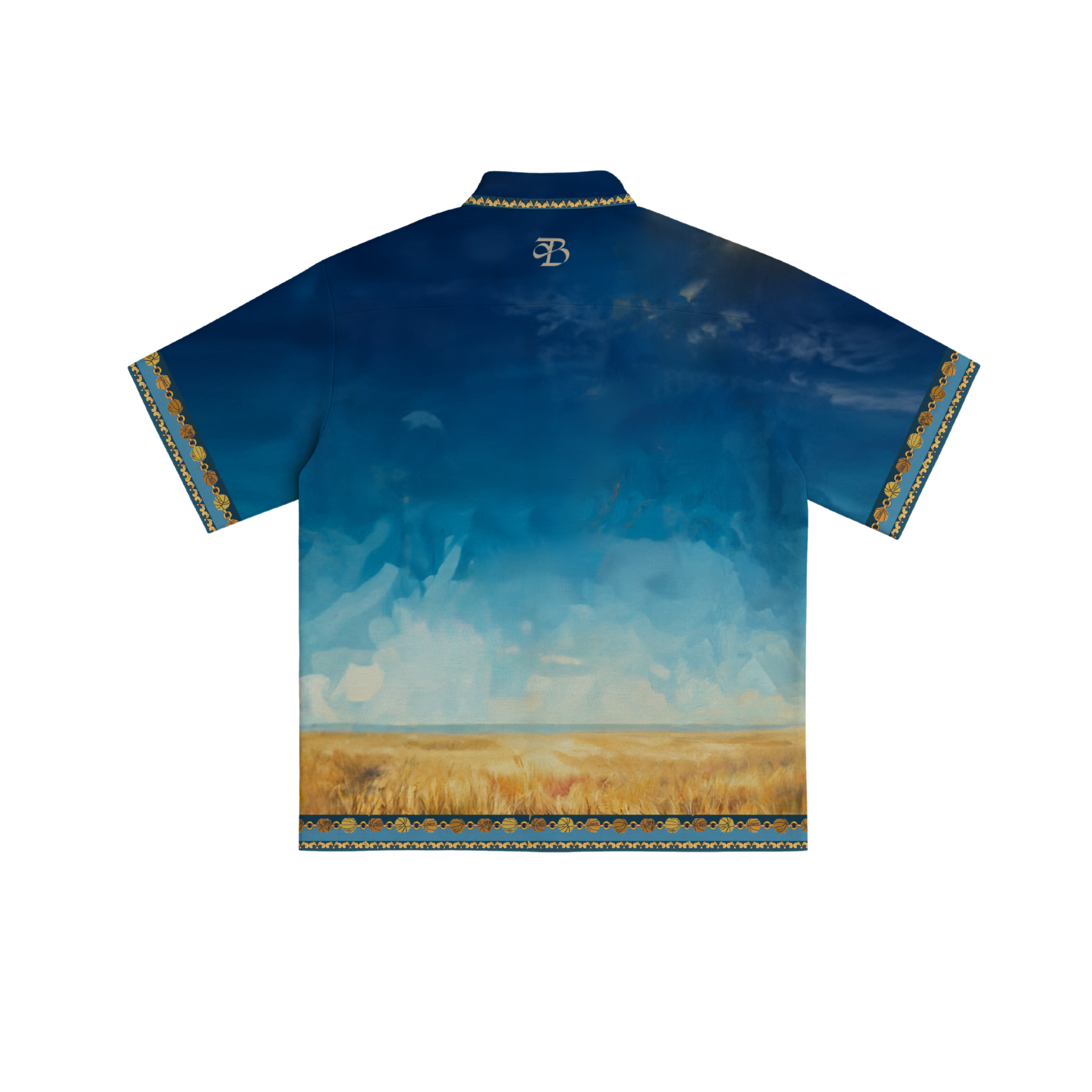 Blue shirt with a landscape design on a white background Crepdog Crew