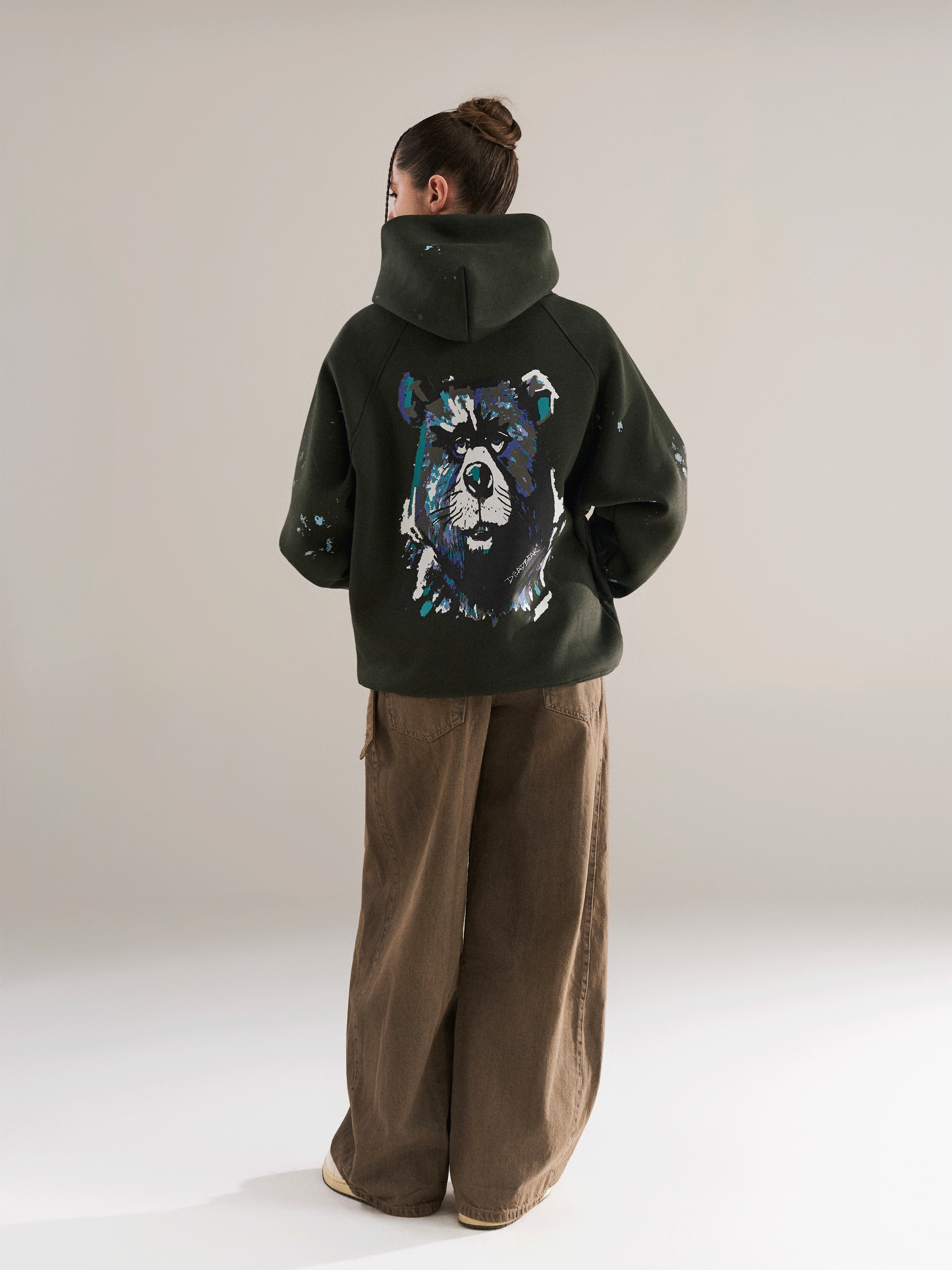 Grumpy Bear Hoodie Olive