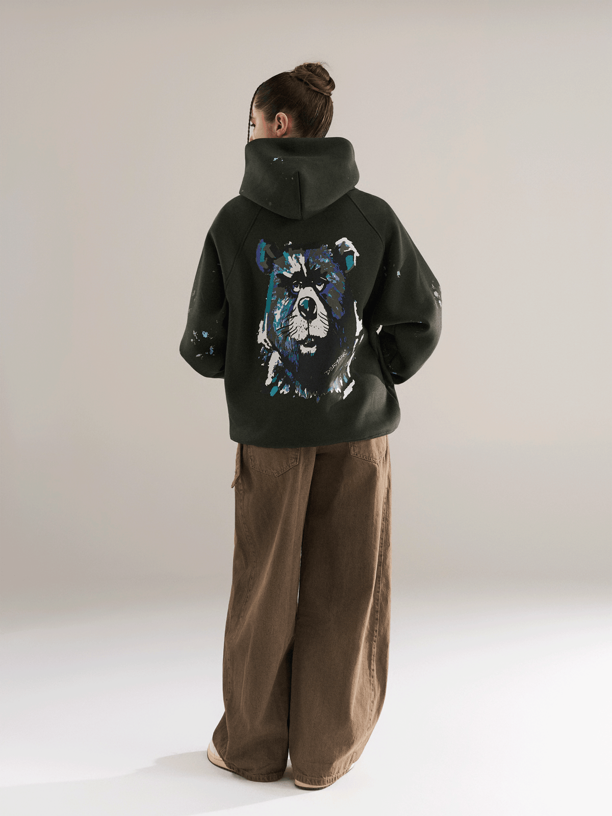 Grumpy Bear Hoodie Olive