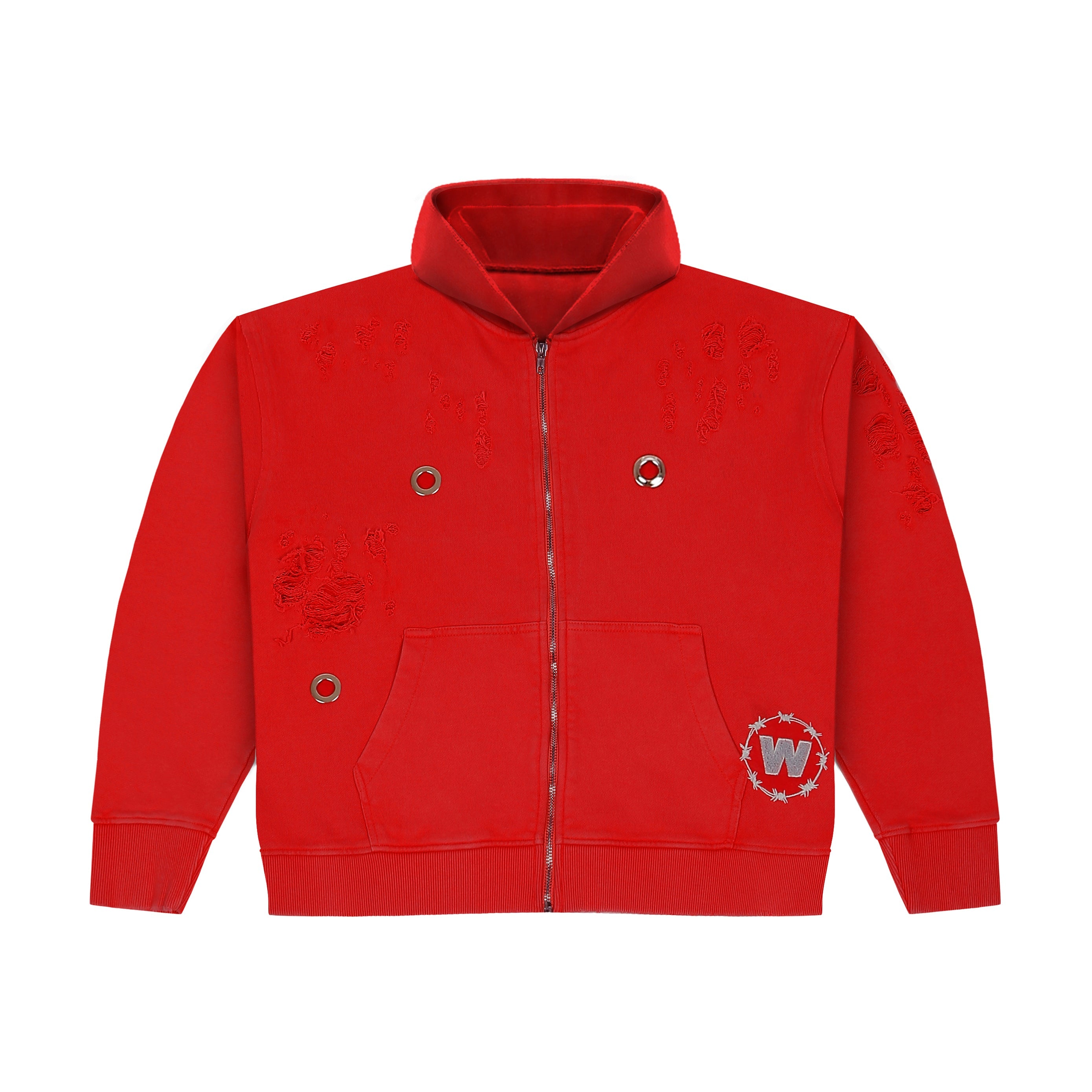 ZIPPER HOODIE - RED “RIVET”