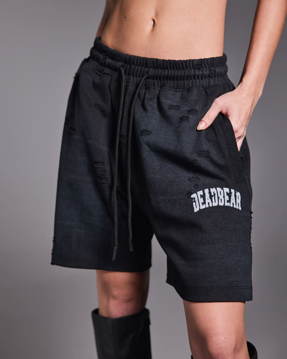 Distressed Washed Black Shorts
