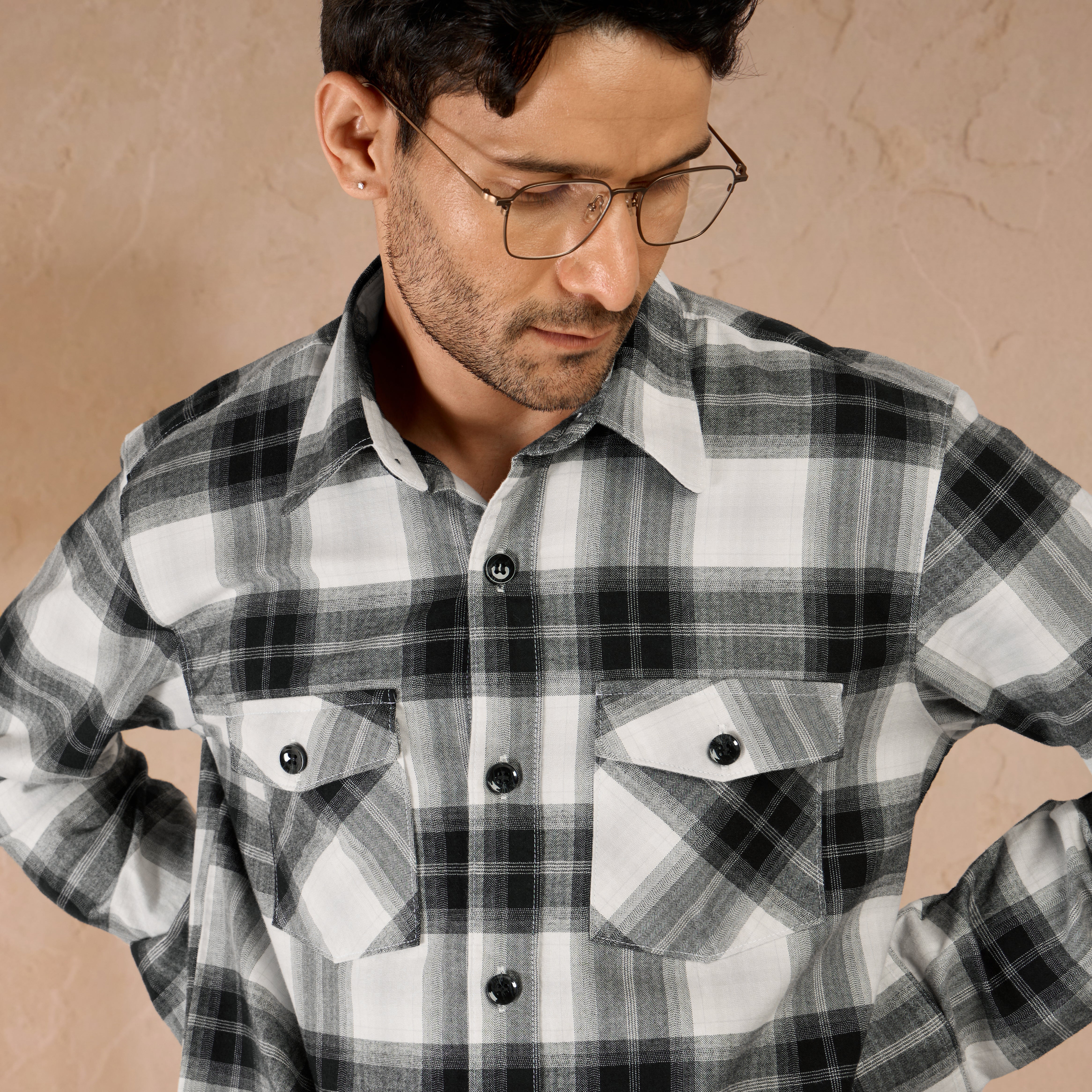 COTTON LIGHTWEIGHT FLANNEL SHIRT - BLACK