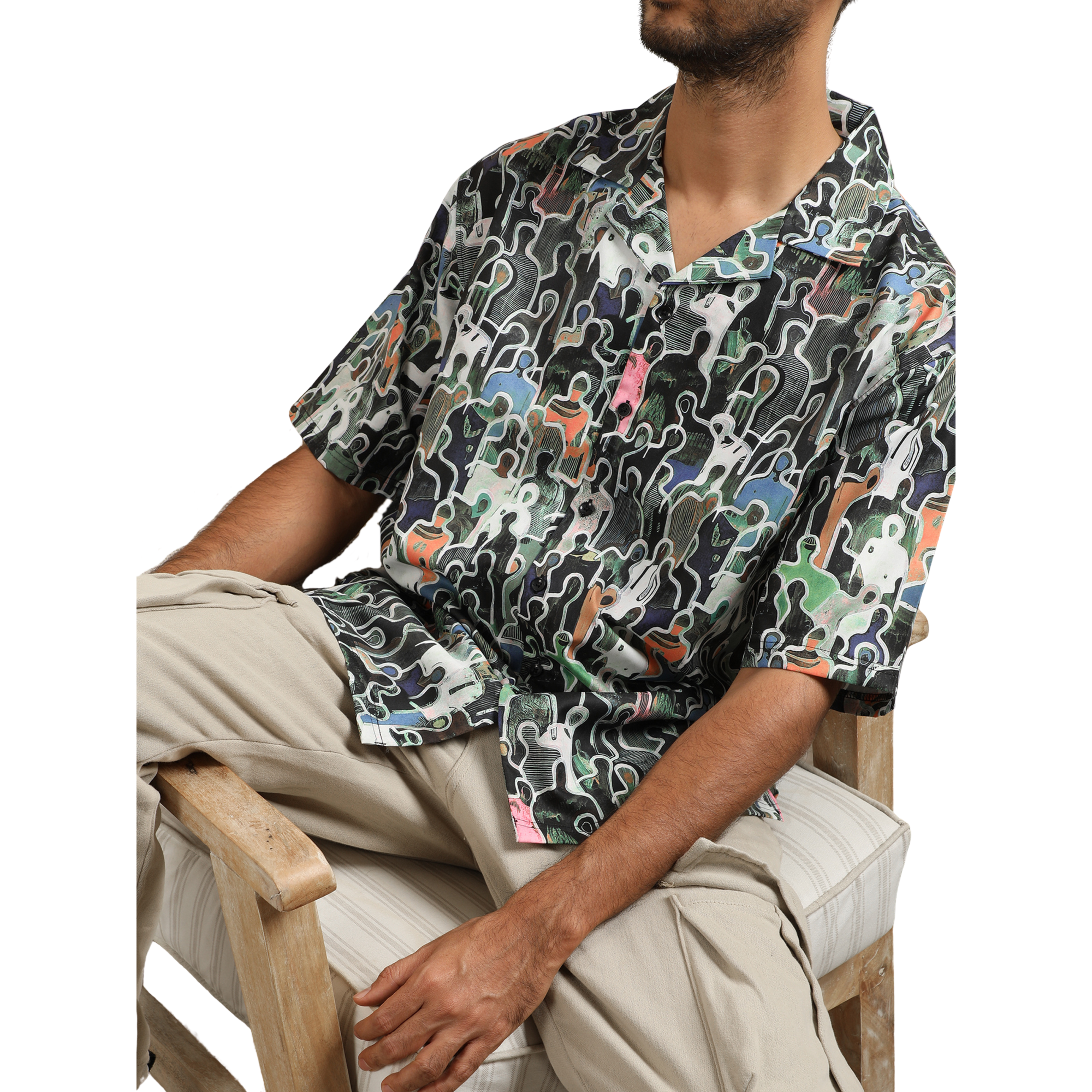 CHARCOAL SILHOUETTES CUBAN COLLAR SHIRT