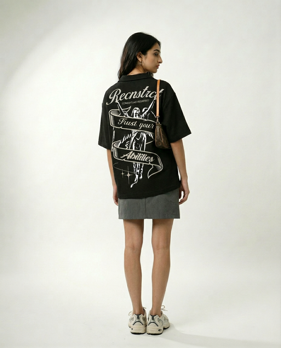 Waffle-Knit Textured shirt - Black