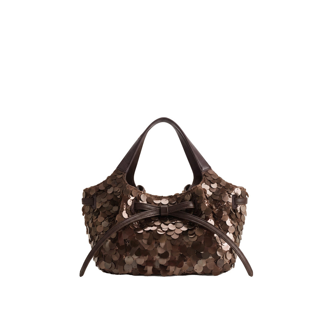 JW PEI Mabel Sequin Soft Bow Tote Bag - Hazelnut Brown