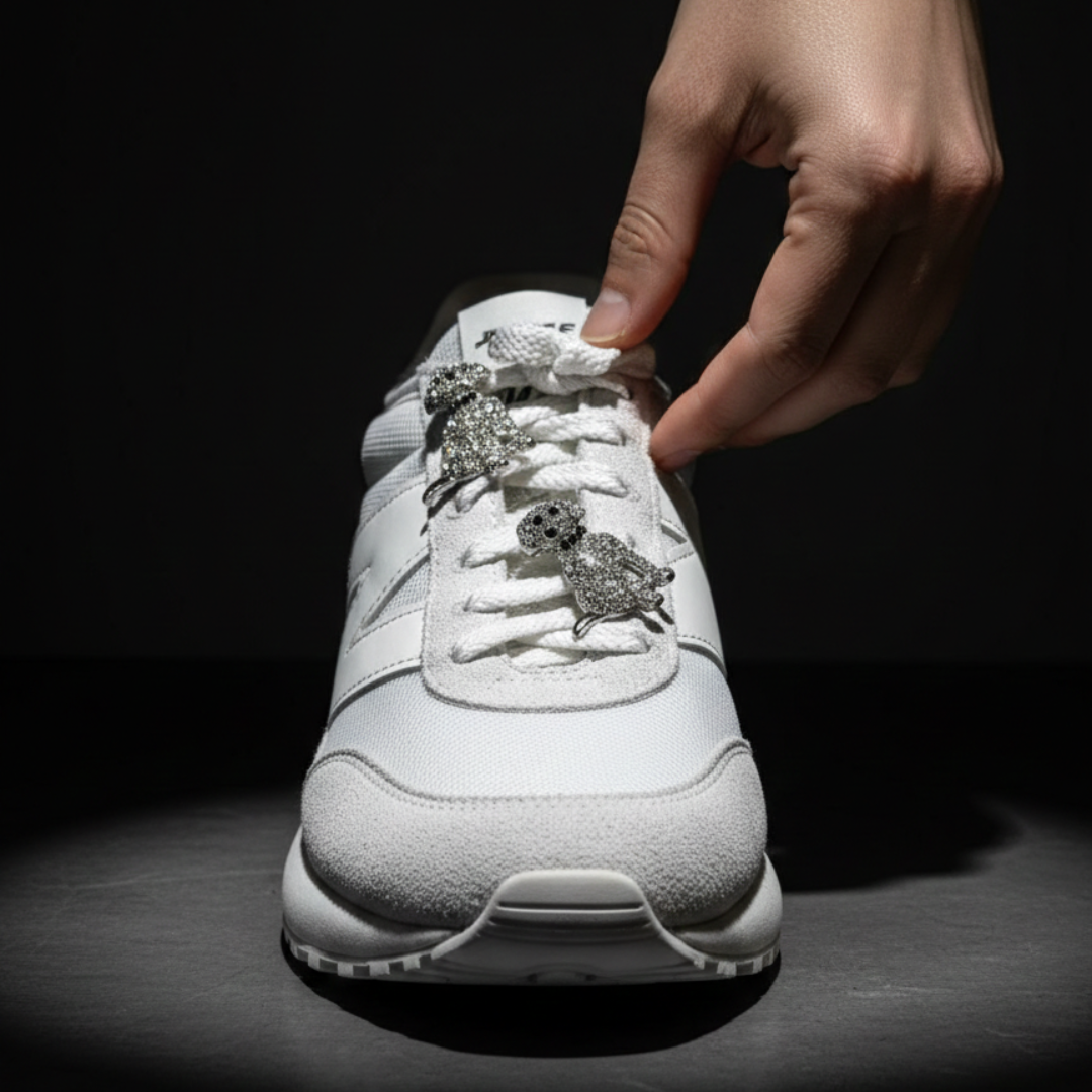 Crystal dog charm clipped to Nike Air Force 1 — KNOTTY sneaker accessories India