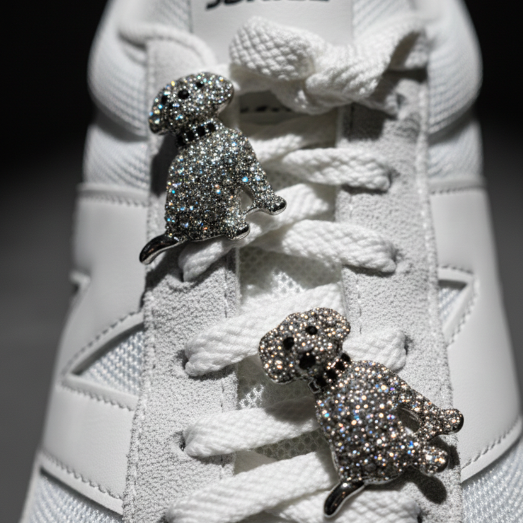 Crystal dog charm clipped to Nike Air Force 1 — KNOTTY sneaker accessories India