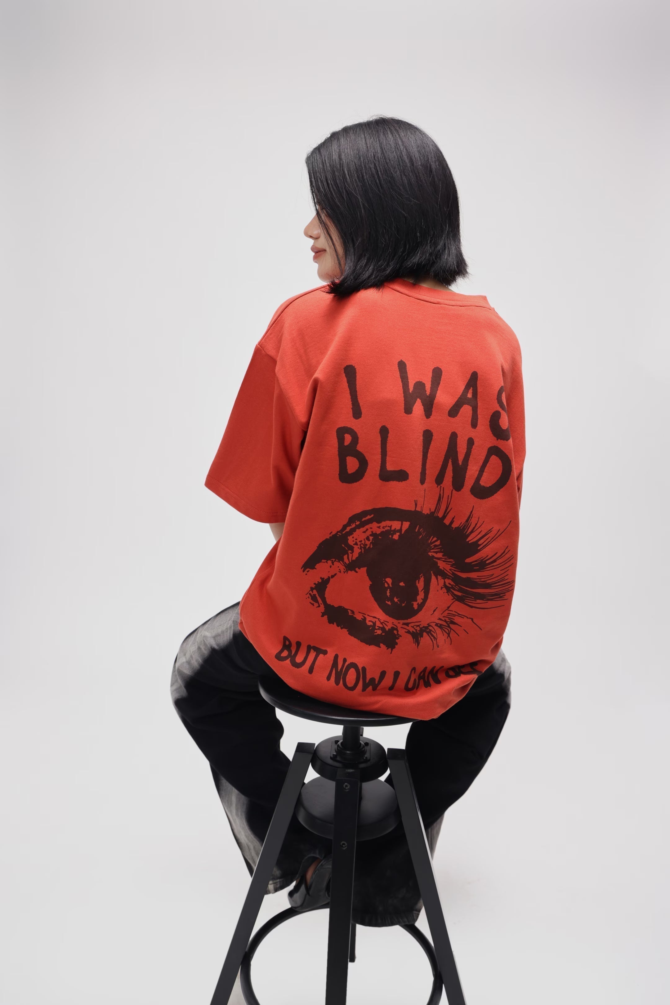 CERISE BURNT ORANGE I WAS BLIND OVERSIZED TEE
