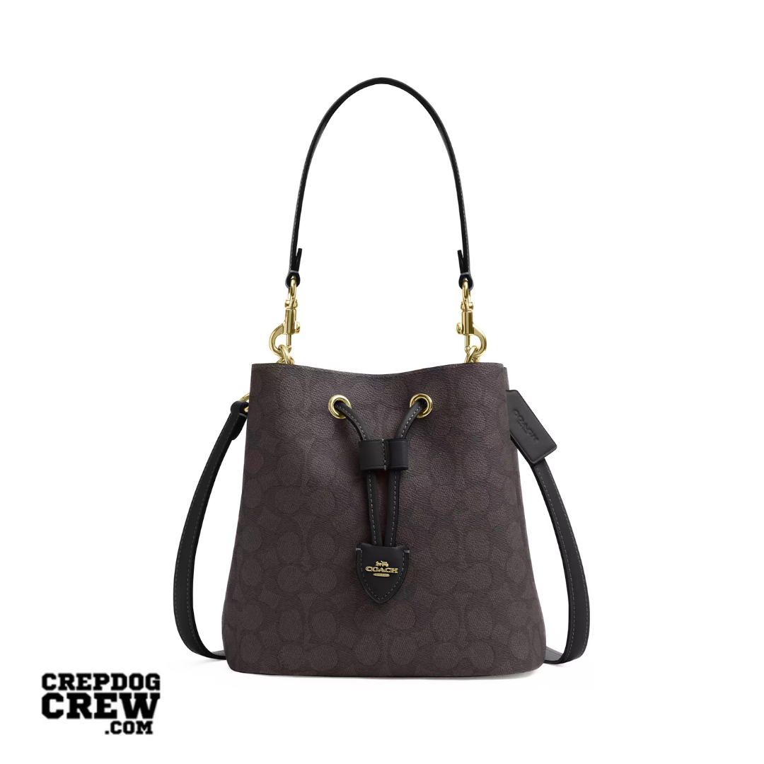 Coach Rowan Bucket Bag signature canvas Gold Walnut Black