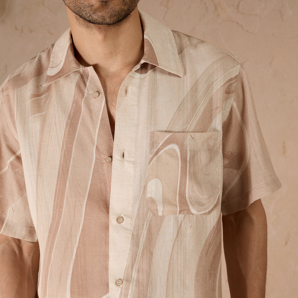 MARBLE PRINT LINEN SHIRT - DUSTY PINK