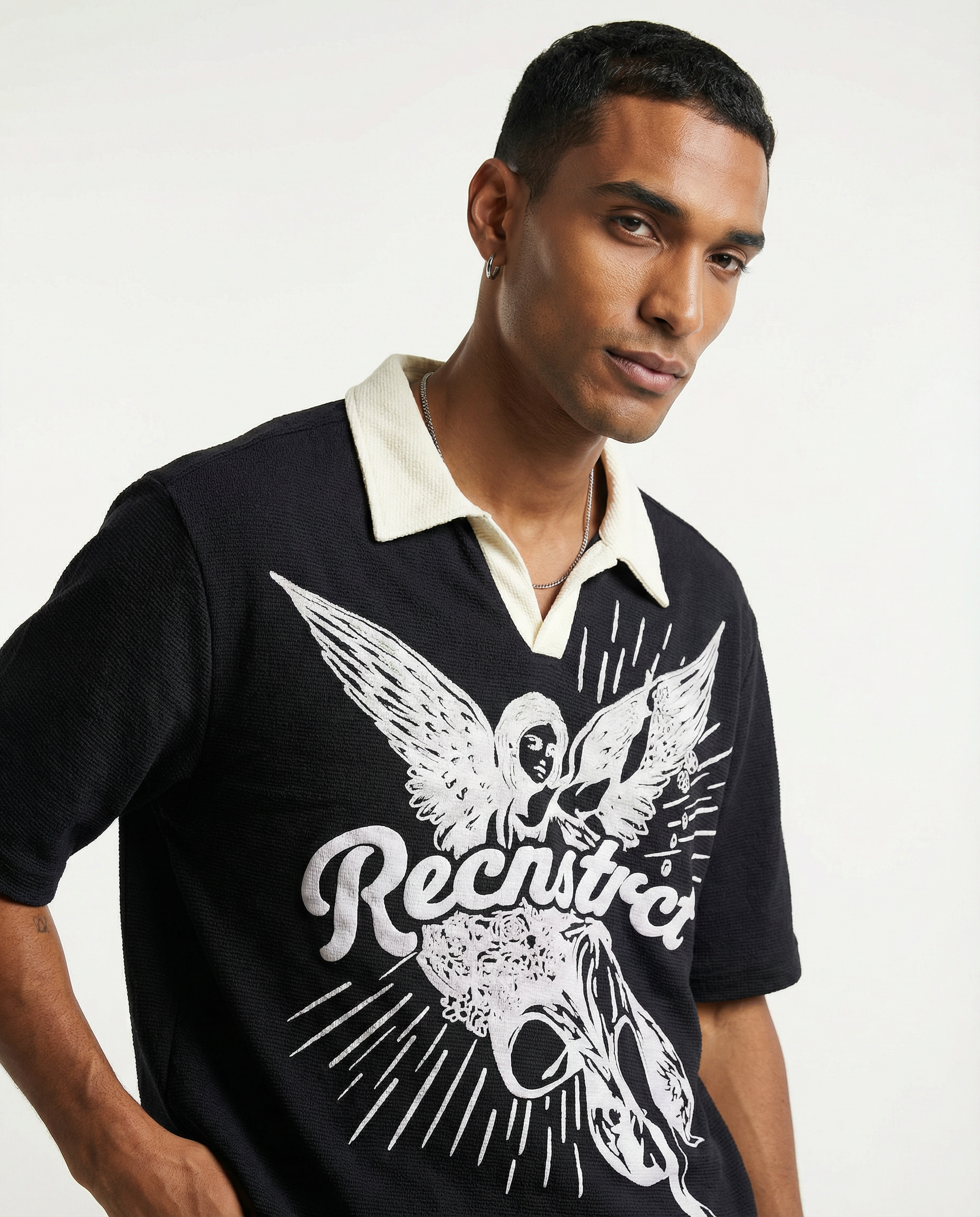 Angela Waffleknit Polo Tshirt - Black