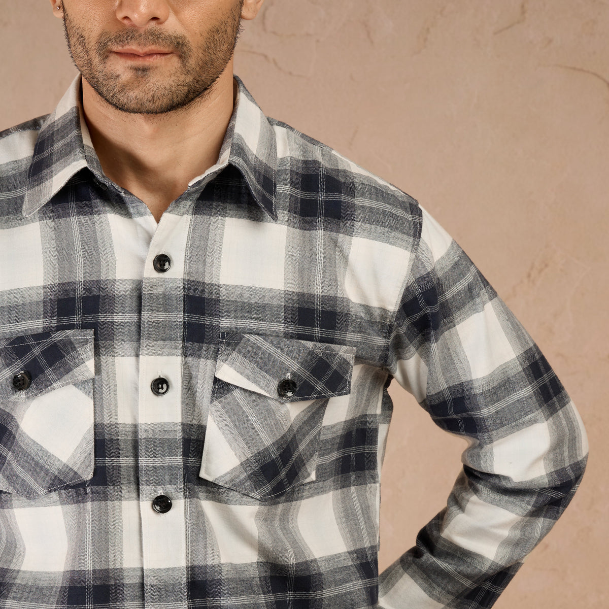 COTTON LIGHTWEIGHT FLANNEL SHIRT - NAVY