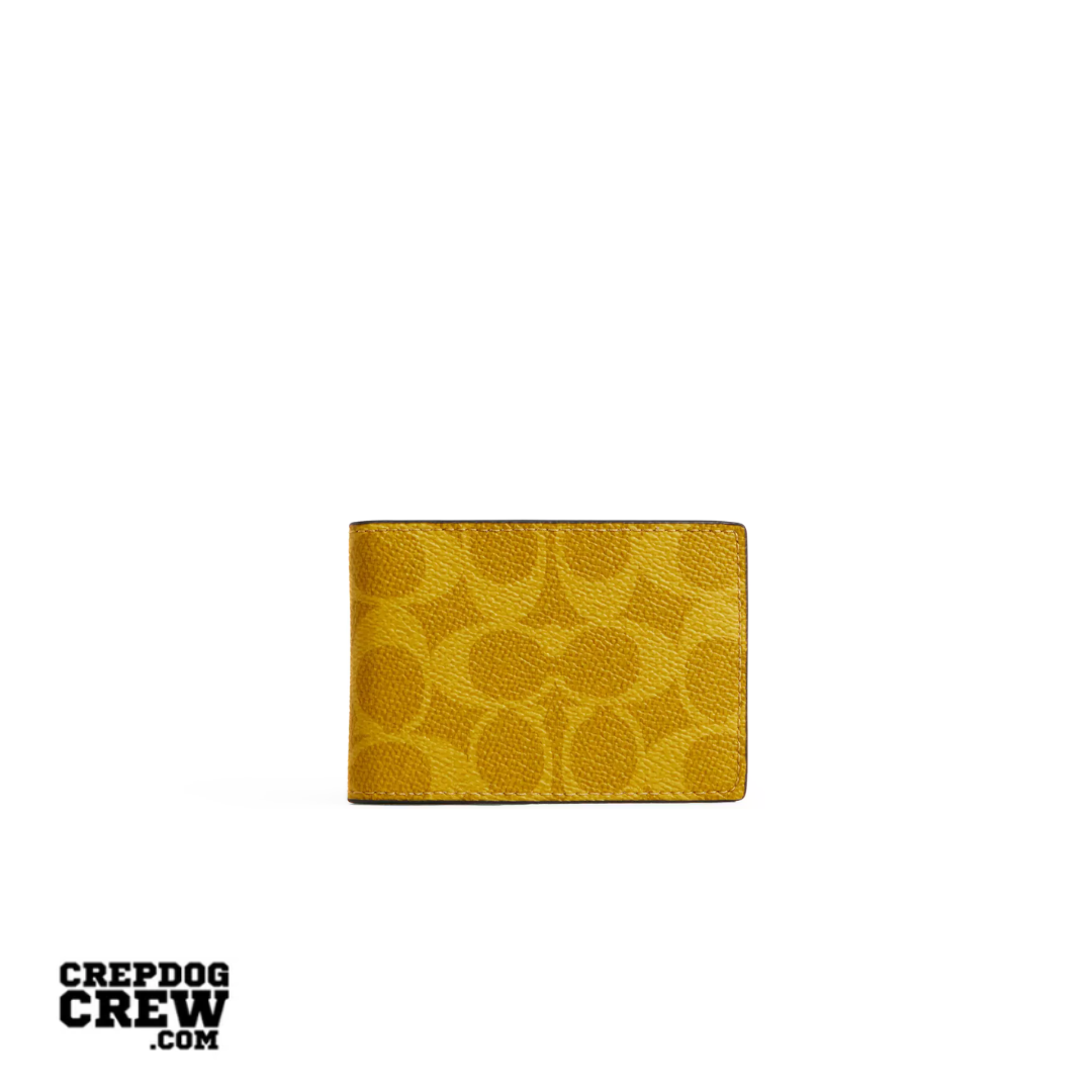 Coach Compact Billfold Wallet In Signature Canvas Canary