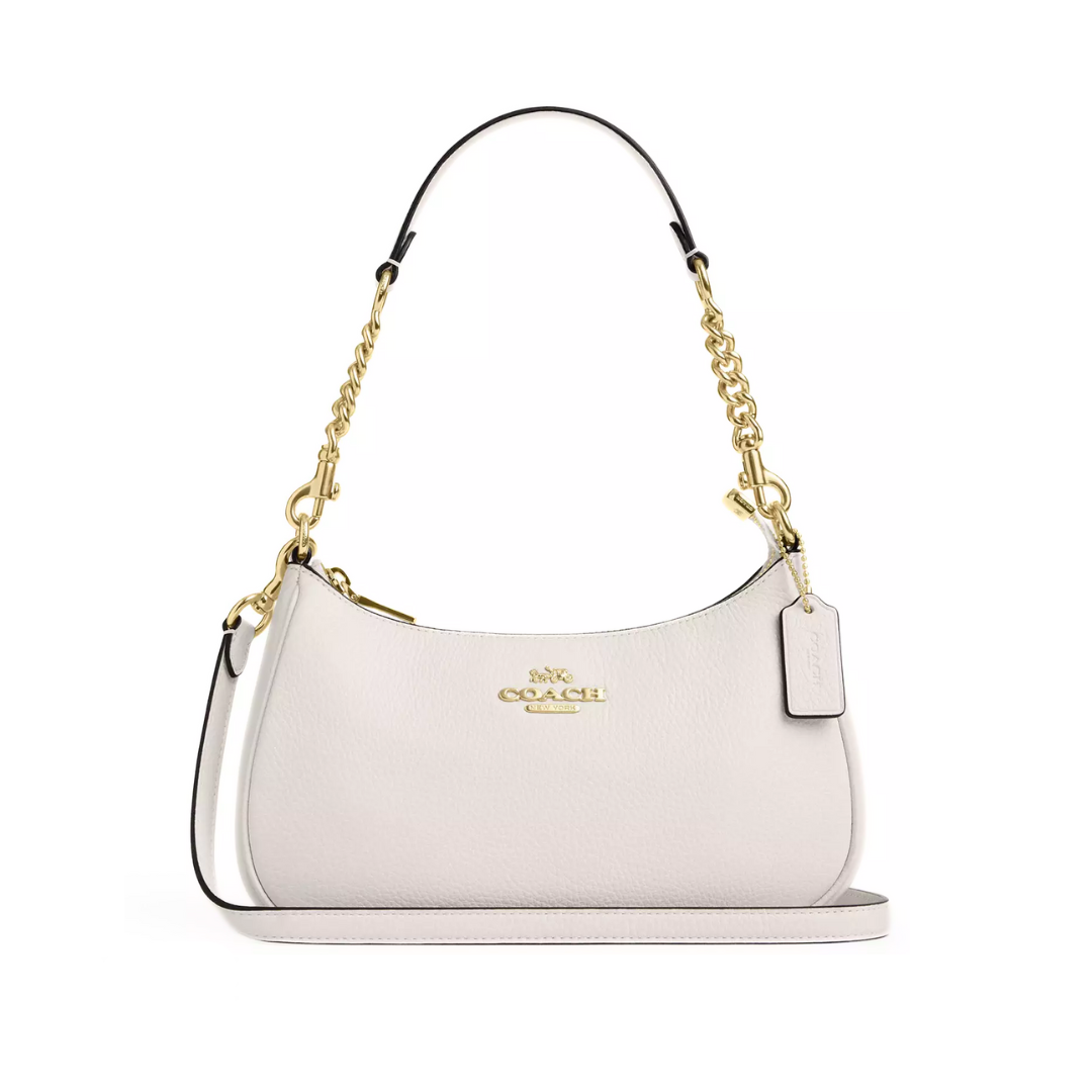 COACH Teri Shoulder Bag pebbled leather Gold Chalk