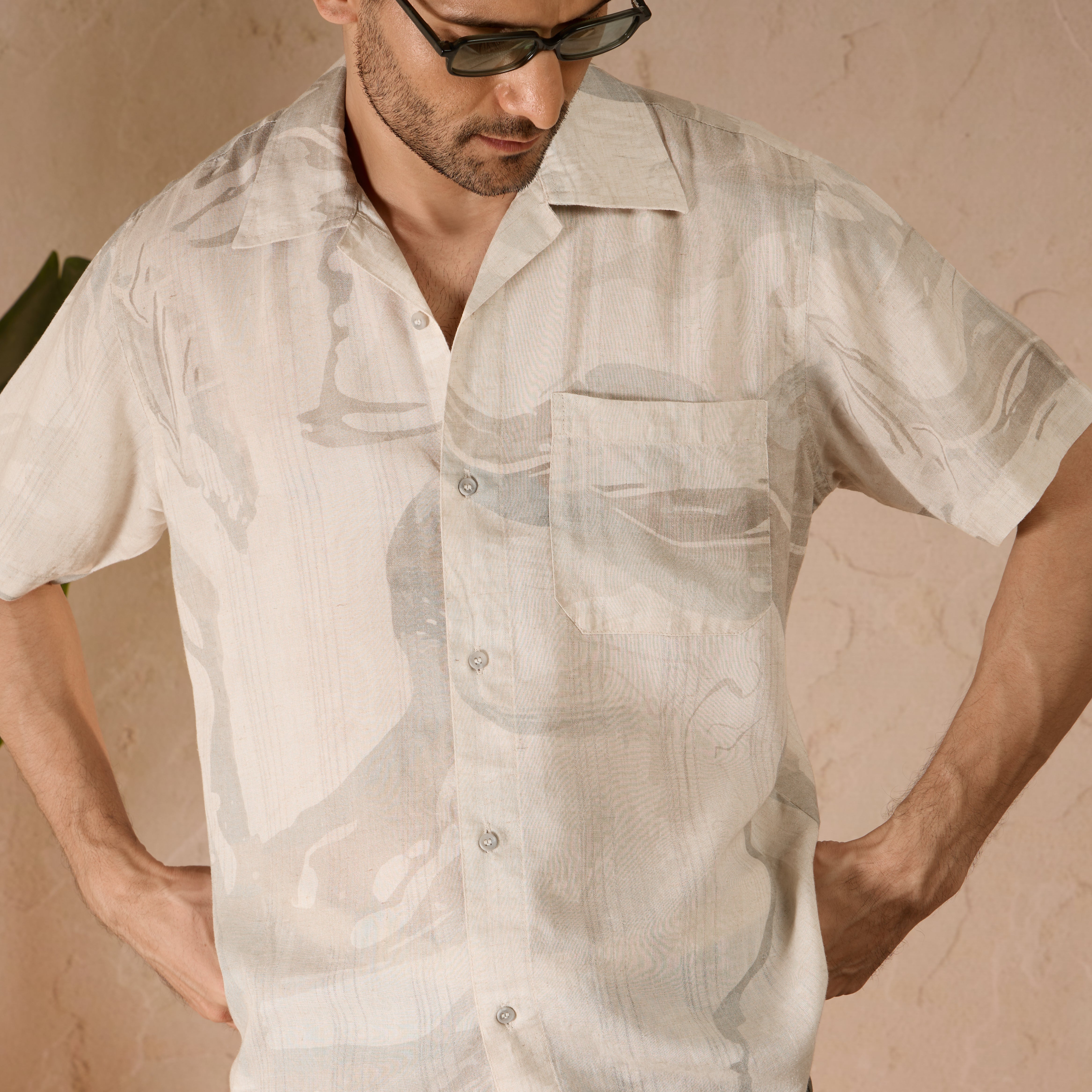 MARBLE PRINT LINEN SHIRT - DUSTY GREY